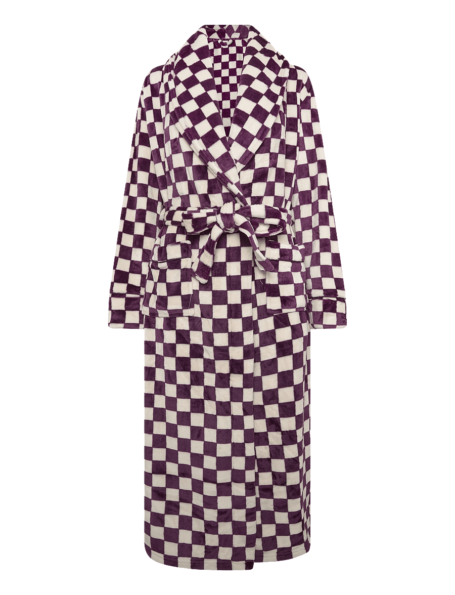 Chelsea Peers - Fleece Checkerboard Dressing Gown - morgonrockar - burgundy - 1