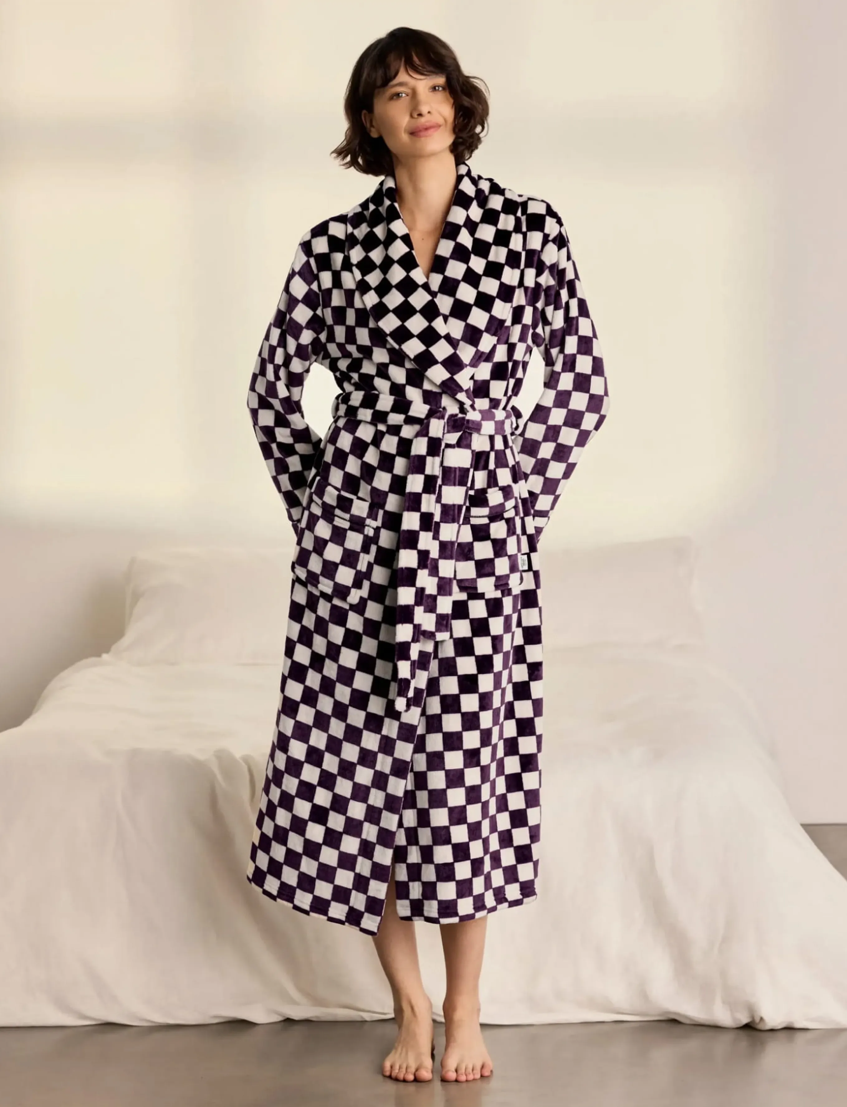 Chelsea Peers Fleece Checkerboard Dressing Gown morgonrockar dam – bild 2