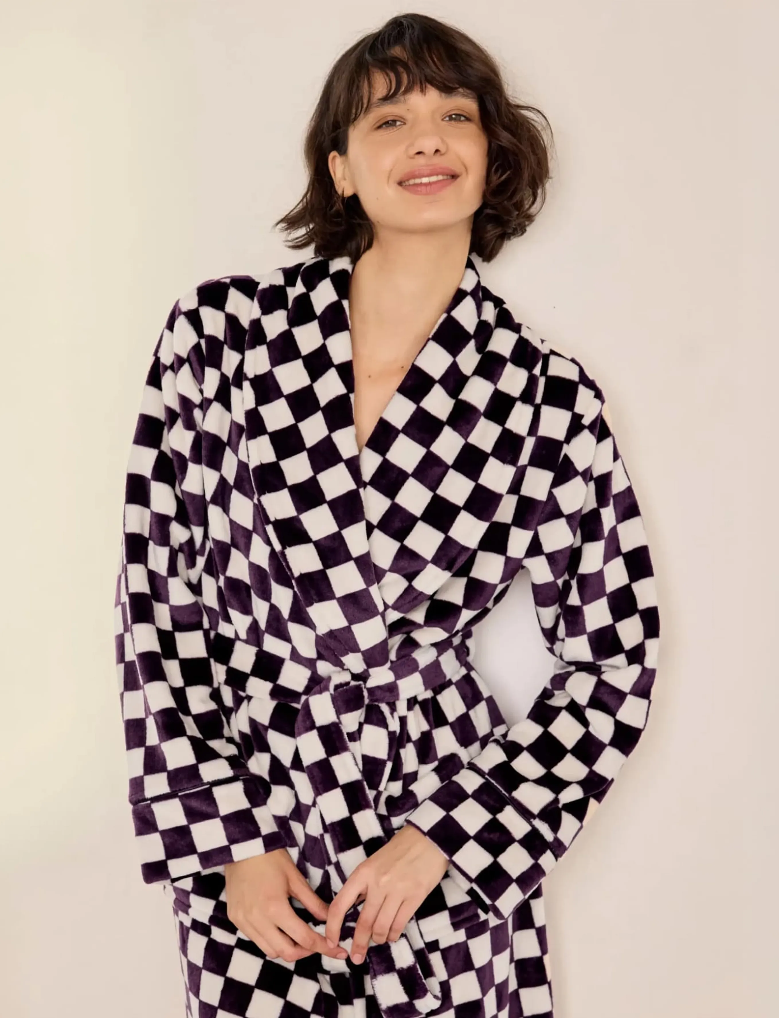 Chelsea Peers Fleece Checkerboard Dressing Gown morgonrockar dam – bild 3