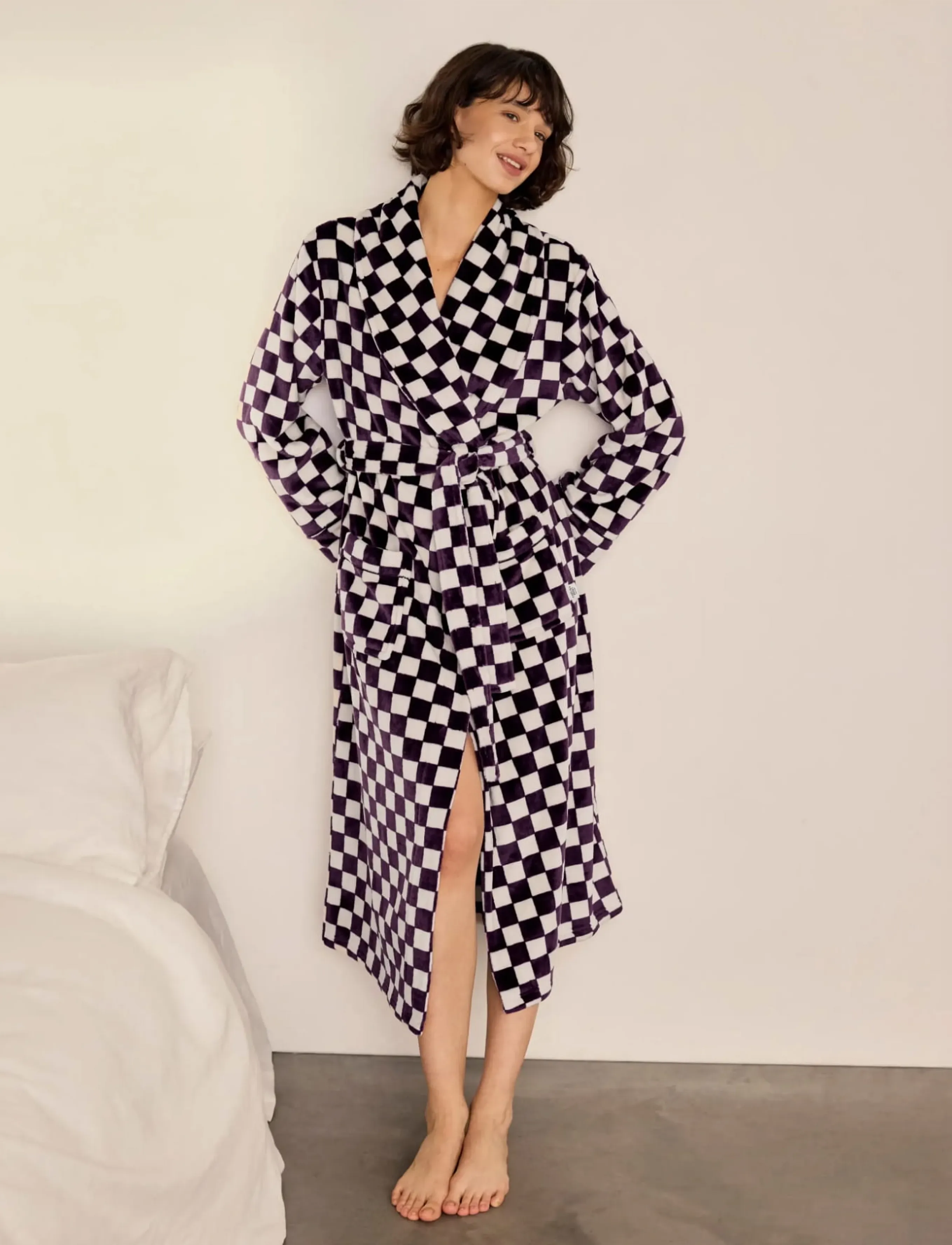 Chelsea Peers Fleece Checkerboard Dressing Gown morgonrockar dam – bild 4