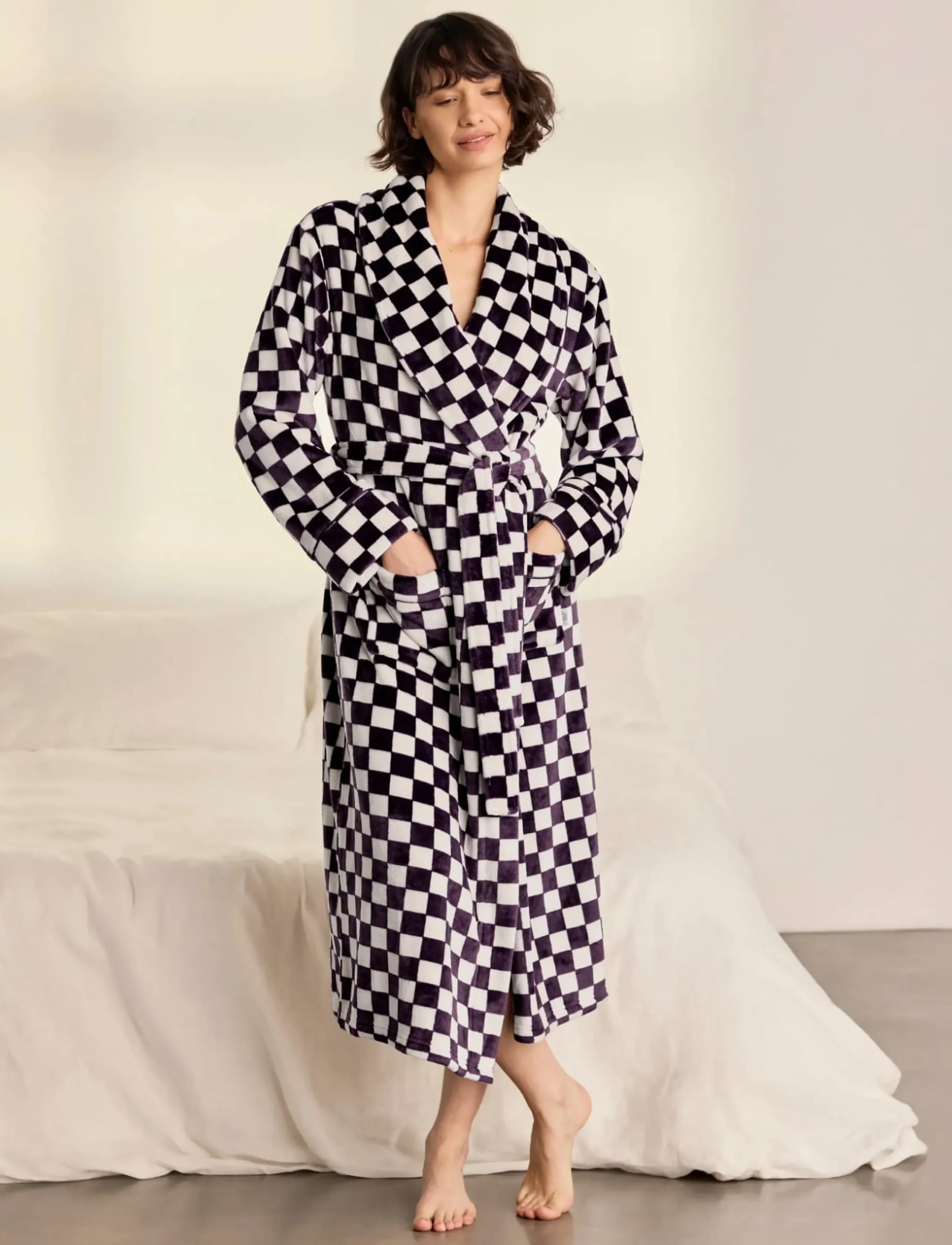 Chelsea Peers Fleece Checkerboard Dressing Gown morgonrockar dam – bild 5