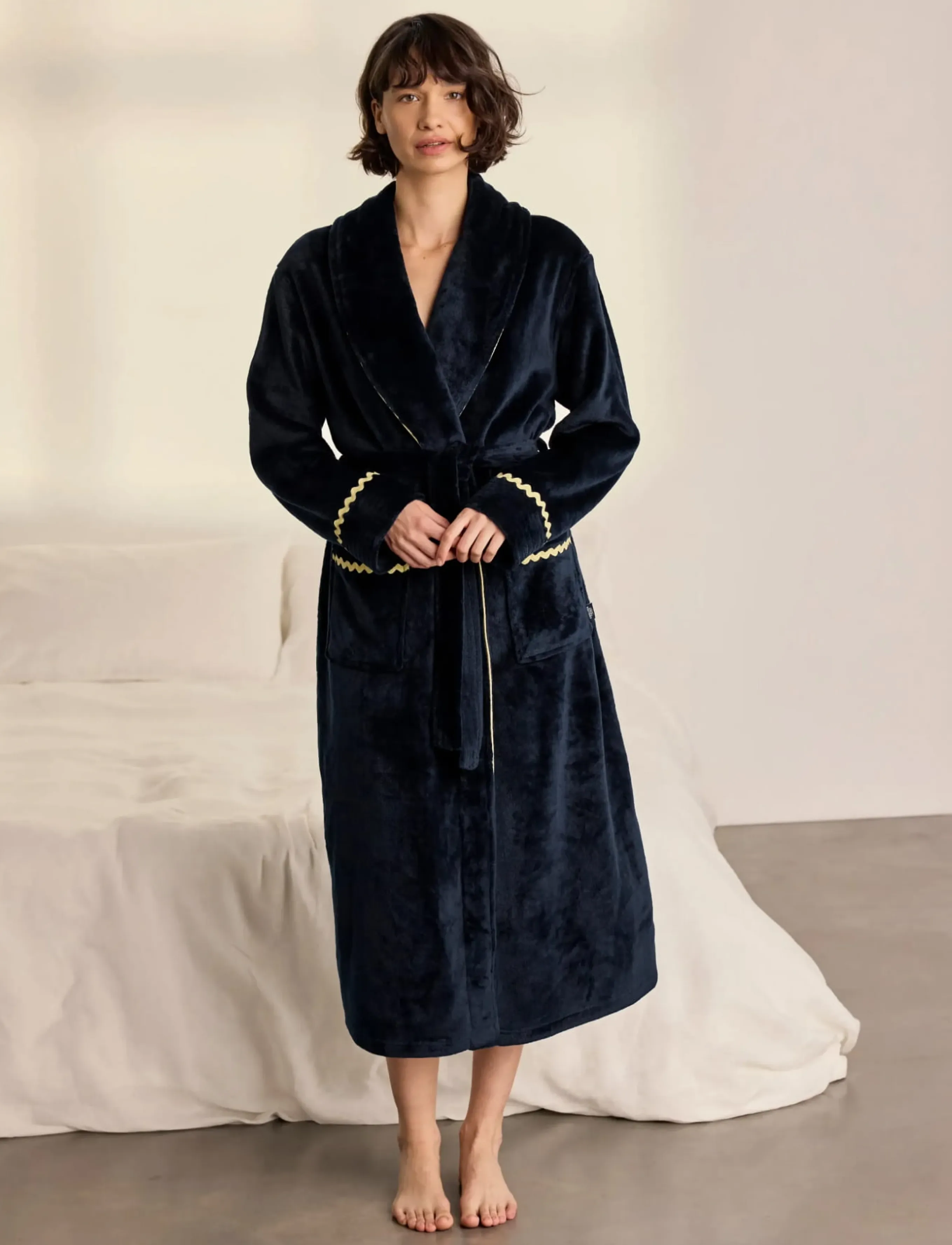 Fleece Embroidered Good Night Long Dressing Gown