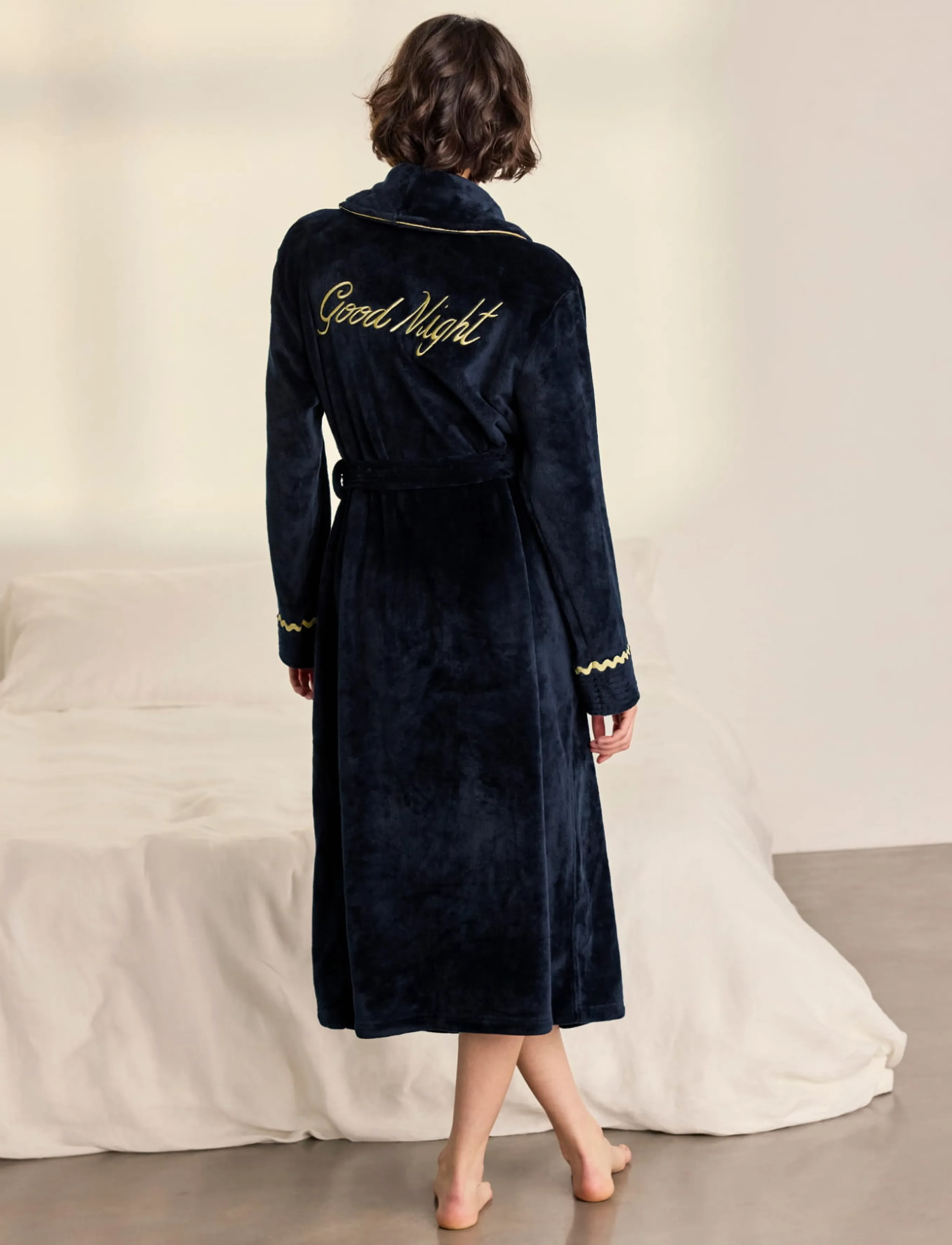 Chelsea Peers Fleece Embroidered Good Night Long Dressing Gown morgonrockar dam – bild 2