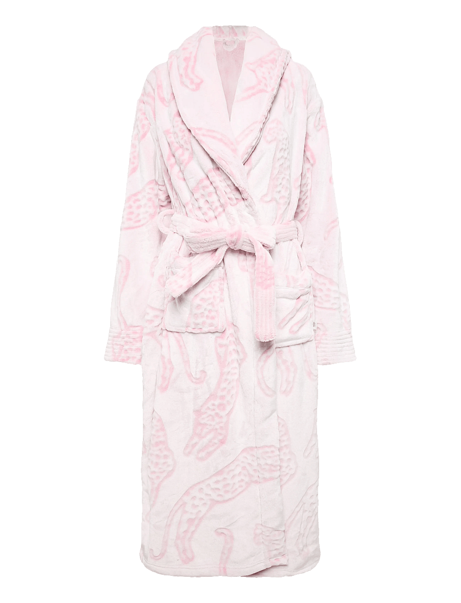 Chelsea Peers - Fleece Burnout Lino Cut Leopard Print Long Dressing Gown - morgenkåber - pink - 1