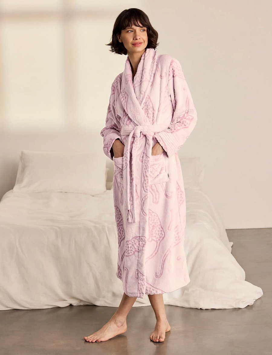 Chelsea Peers - Fleece Burnout Lino Cut Leopard Print Long Dressing Gown - morgenkåber - pink - 0