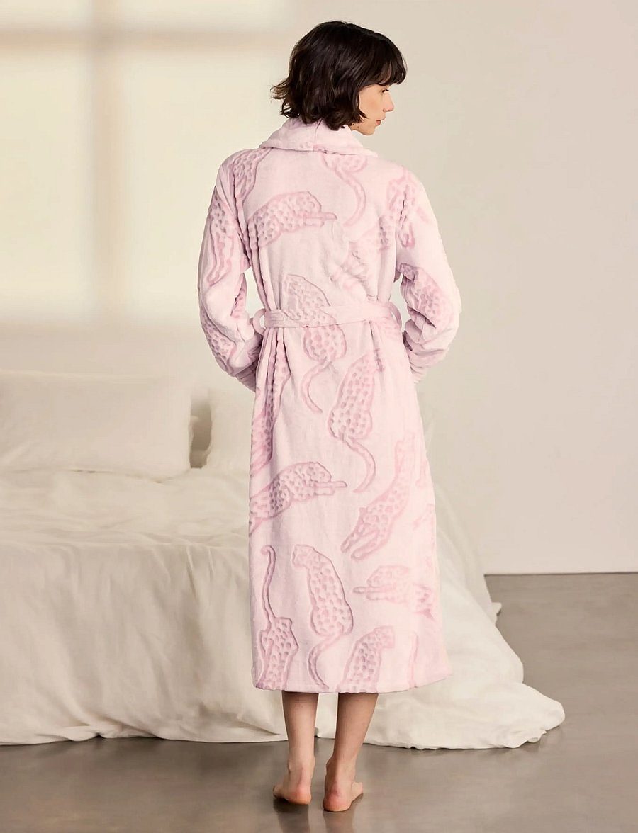 Chelsea Peers - Fleece Burnout Lino Cut Leopard Print Long Dressing Gown - morgenkåber - pink - 3