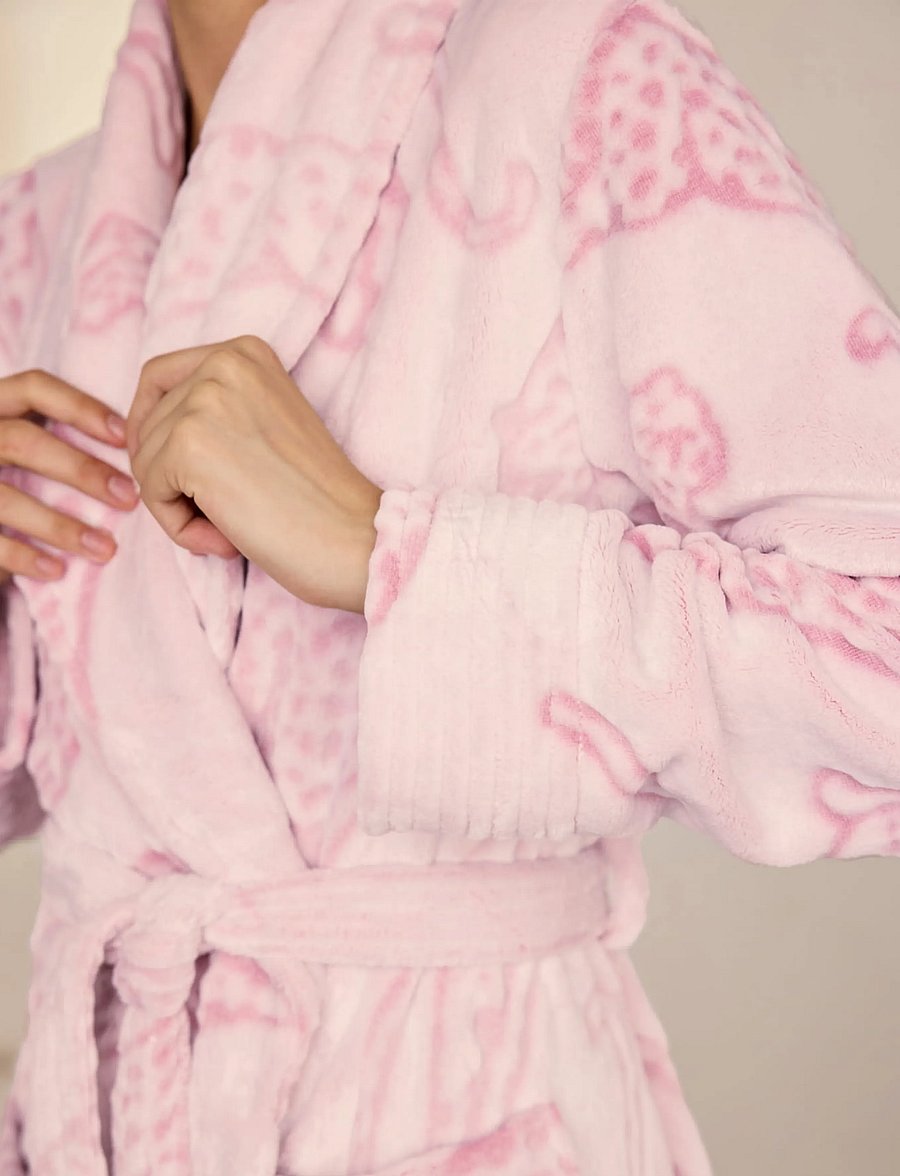 Chelsea Peers - Fleece Burnout Lino Cut Leopard Print Long Dressing Gown - morgenkåber - pink - 4