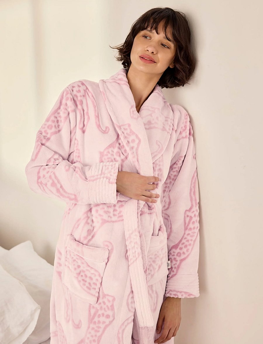 Chelsea Peers - Fleece Burnout Lino Cut Leopard Print Long Dressing Gown - morgenkåber - pink - 5