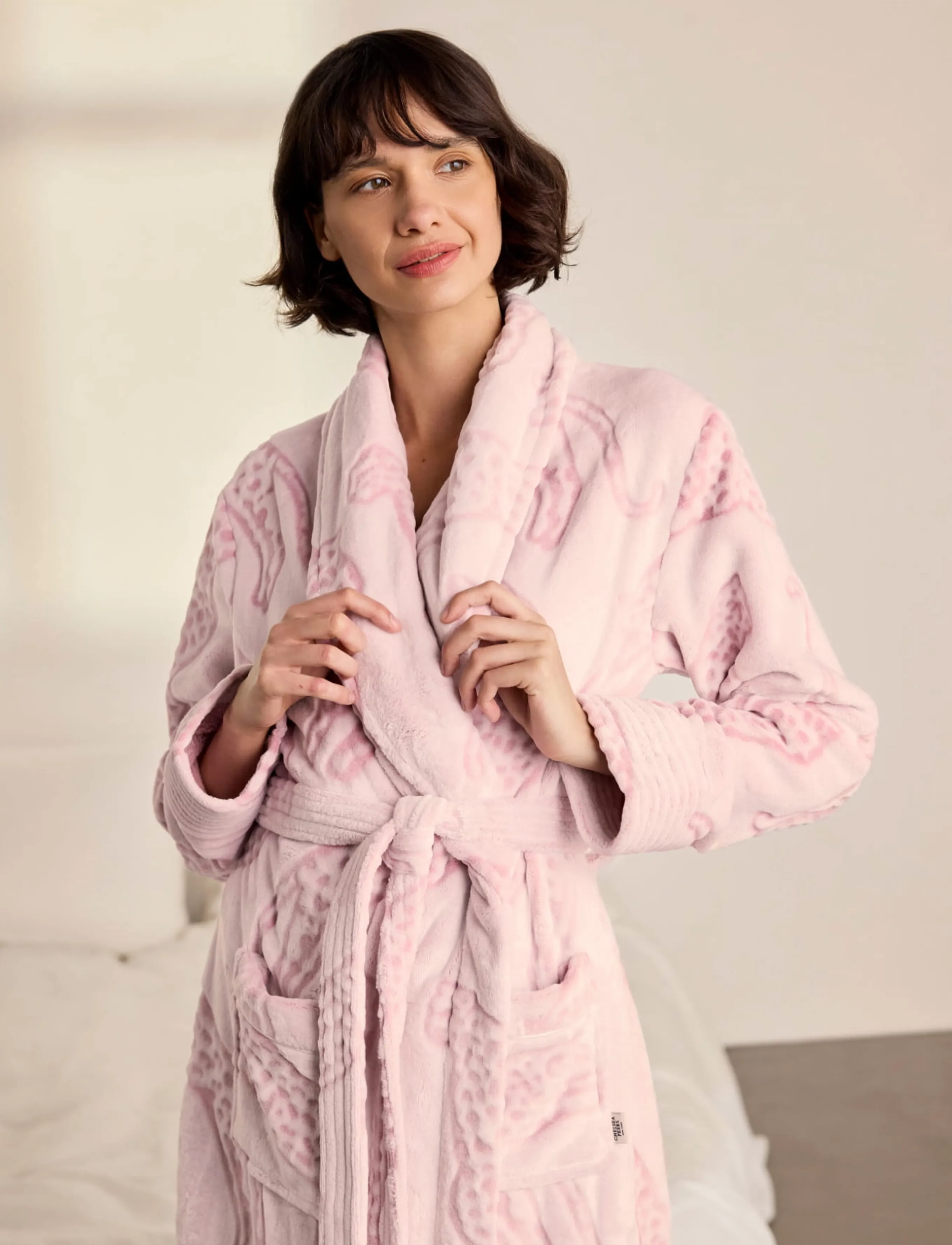 Chelsea Peers Fleece Burnout Lino Cut Leopard Print Long Dressing Gown morgonrockar dam – bild 6