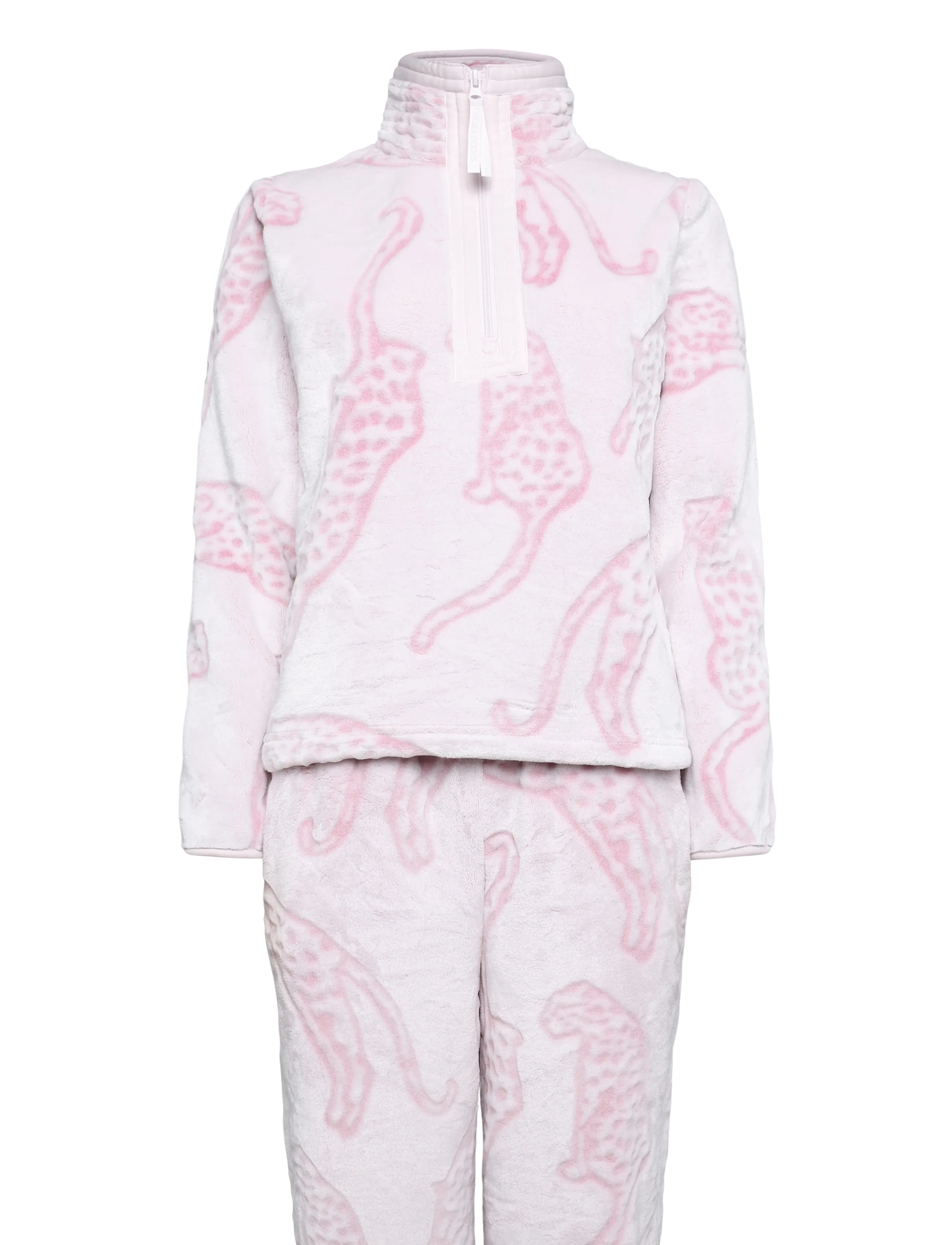 Chelsea Peers - Leopard Print Fleece Half Zip Lounge Set - fleece & midlayer - pink - 1