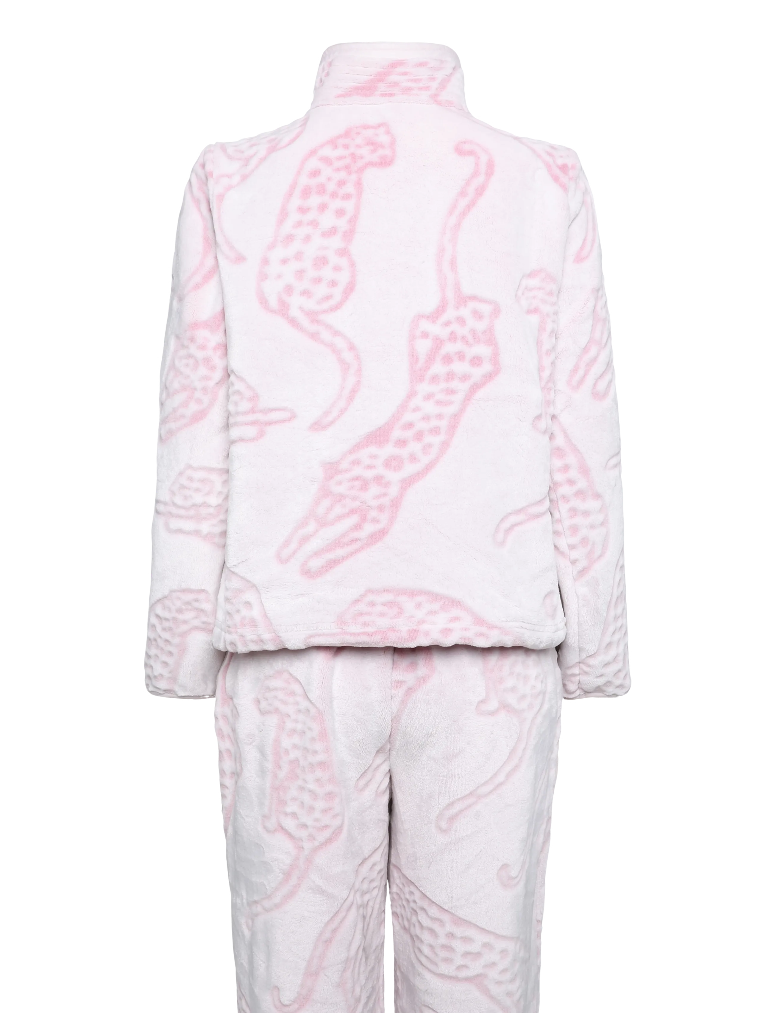 Chelsea Peers - Leopard Print Fleece Half Zip Lounge Set - fleece & midlayer - pink - 2
