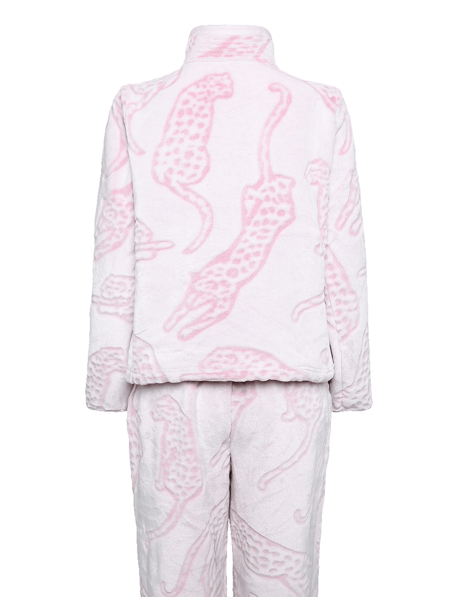 Chelsea Peers - Leopard Print Fleece Half Zip Lounge Set - fleece & midlayer - pink - 2