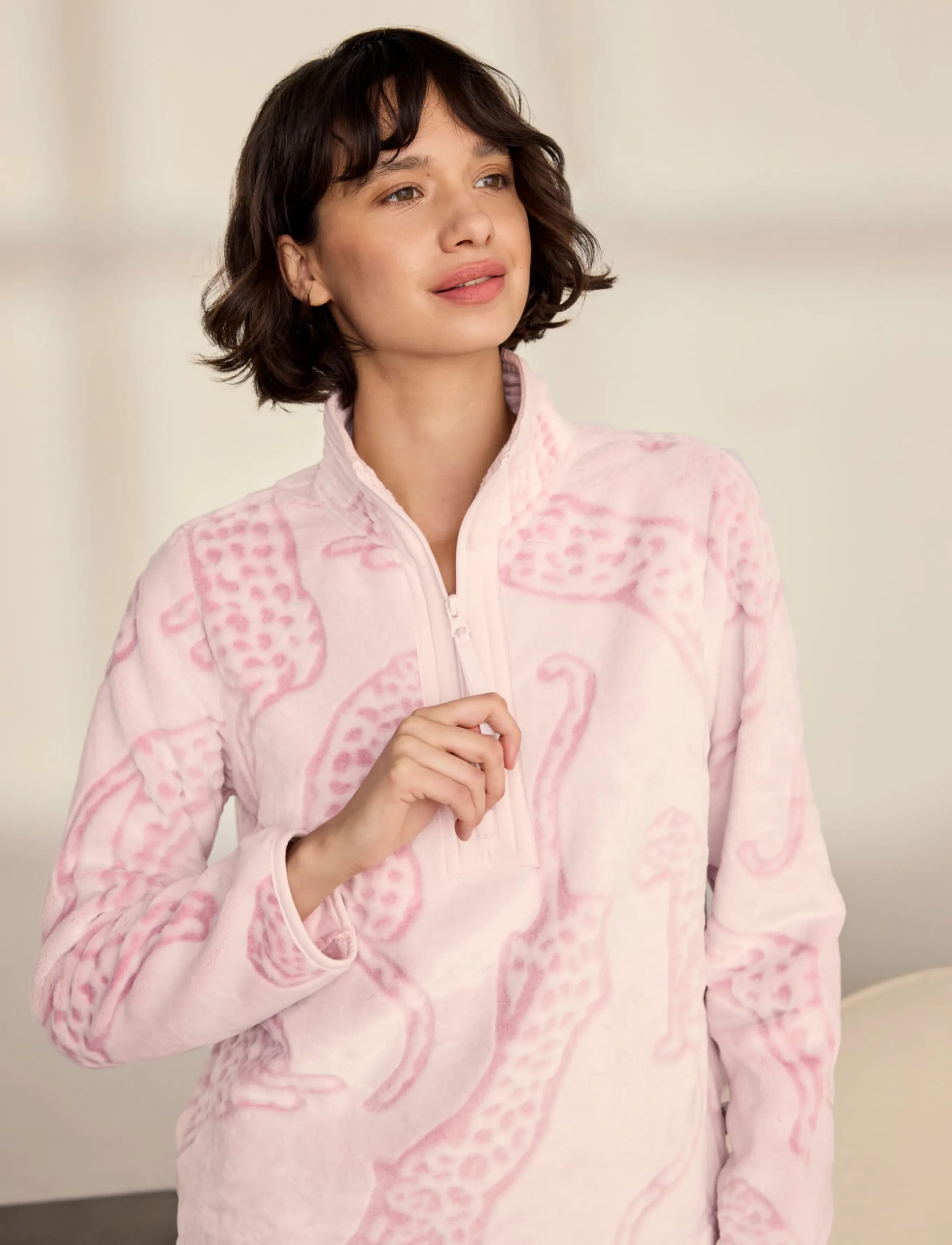 Chelsea Peers Leopard Print Fleece Half Zip Lounge Set pyjamas & nattlinnen dam – bild 4