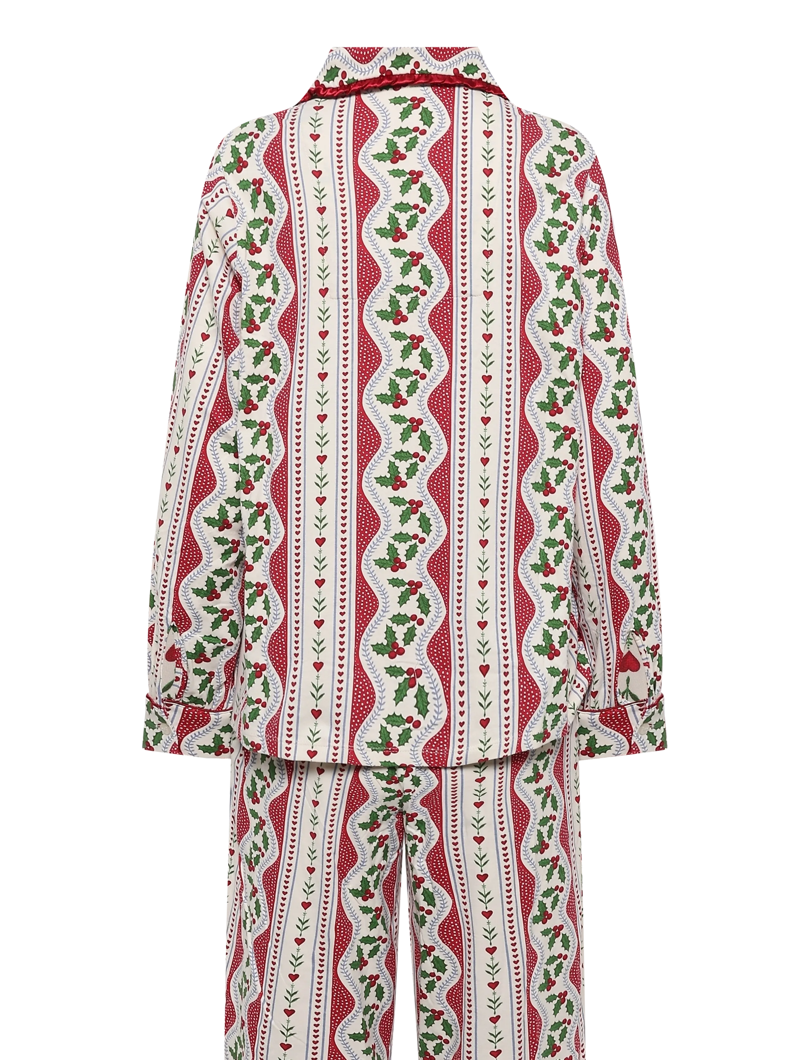 Chelsea Peers - Organic Cotton Holly Print Ruffle Long Pyjama Set - red - 2
