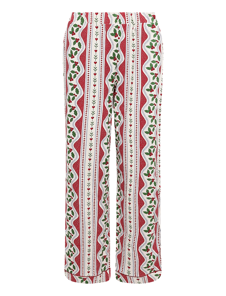 Chelsea Peers - Organic Cotton Holly Print Ruffle Long Pyjama Set - red - 3