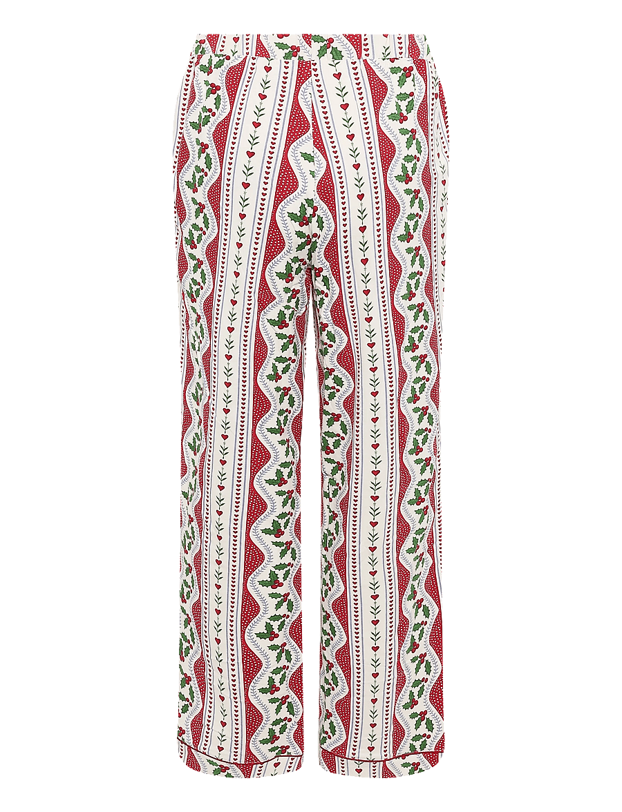 Chelsea Peers - Organic Cotton Holly Print Ruffle Long Pyjama Set - red - 4