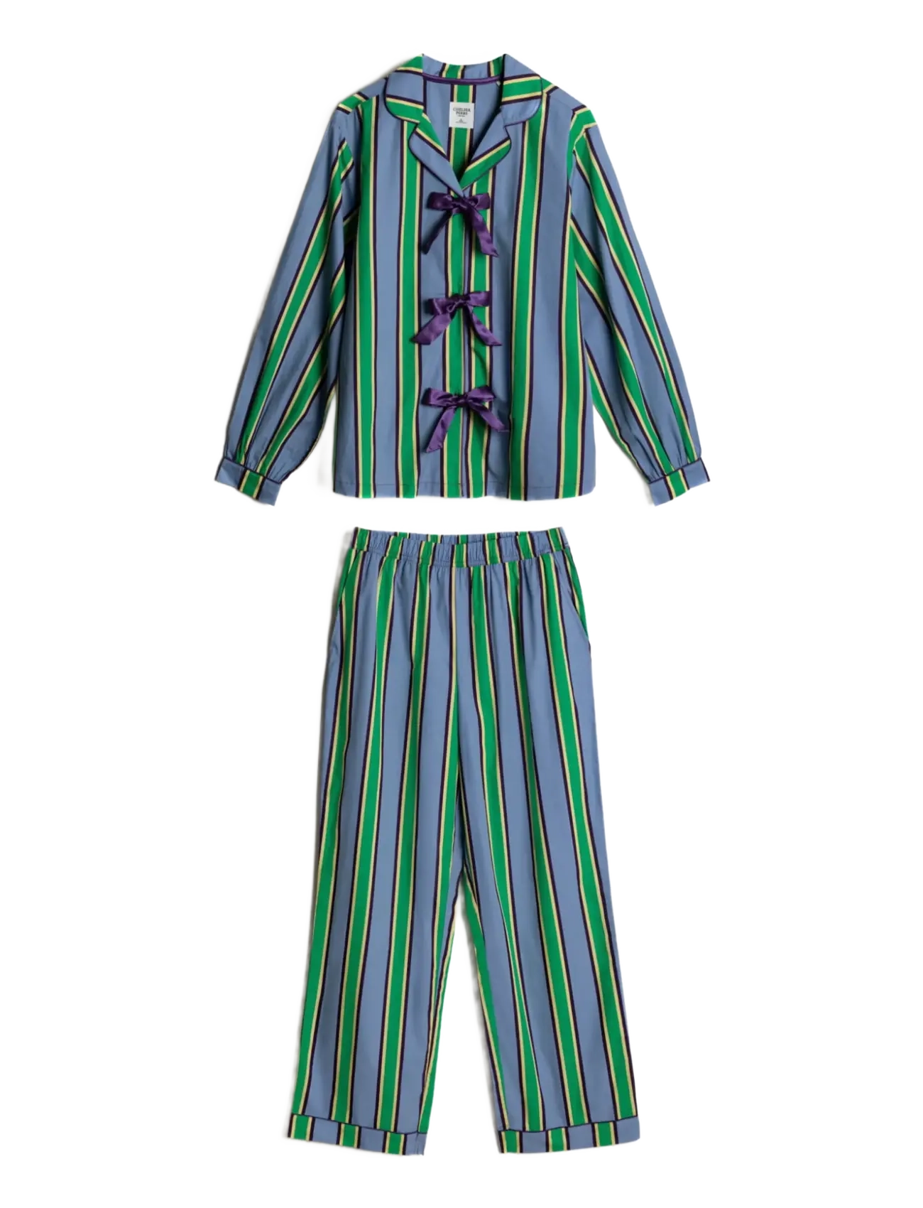 Chelsea Peers Organic Cotton Jewel Stripe Button Up Long Pyjama Set - Chelsea Peers - MULTI / multi