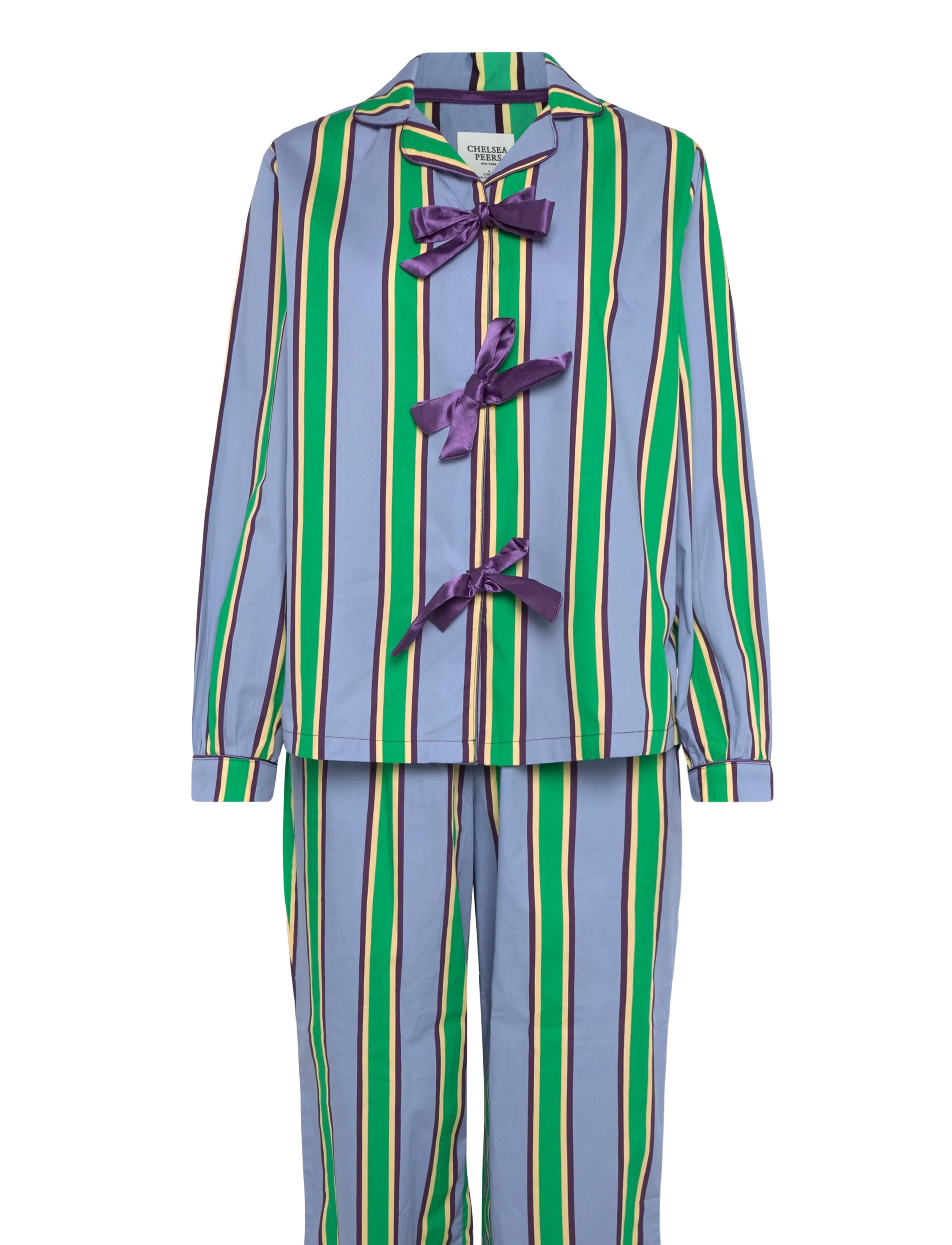 Chelsea Peers Organic Cotton Jewel Stripe Button Up Long Pyjama Set - Pyjamas - MULTI / multi