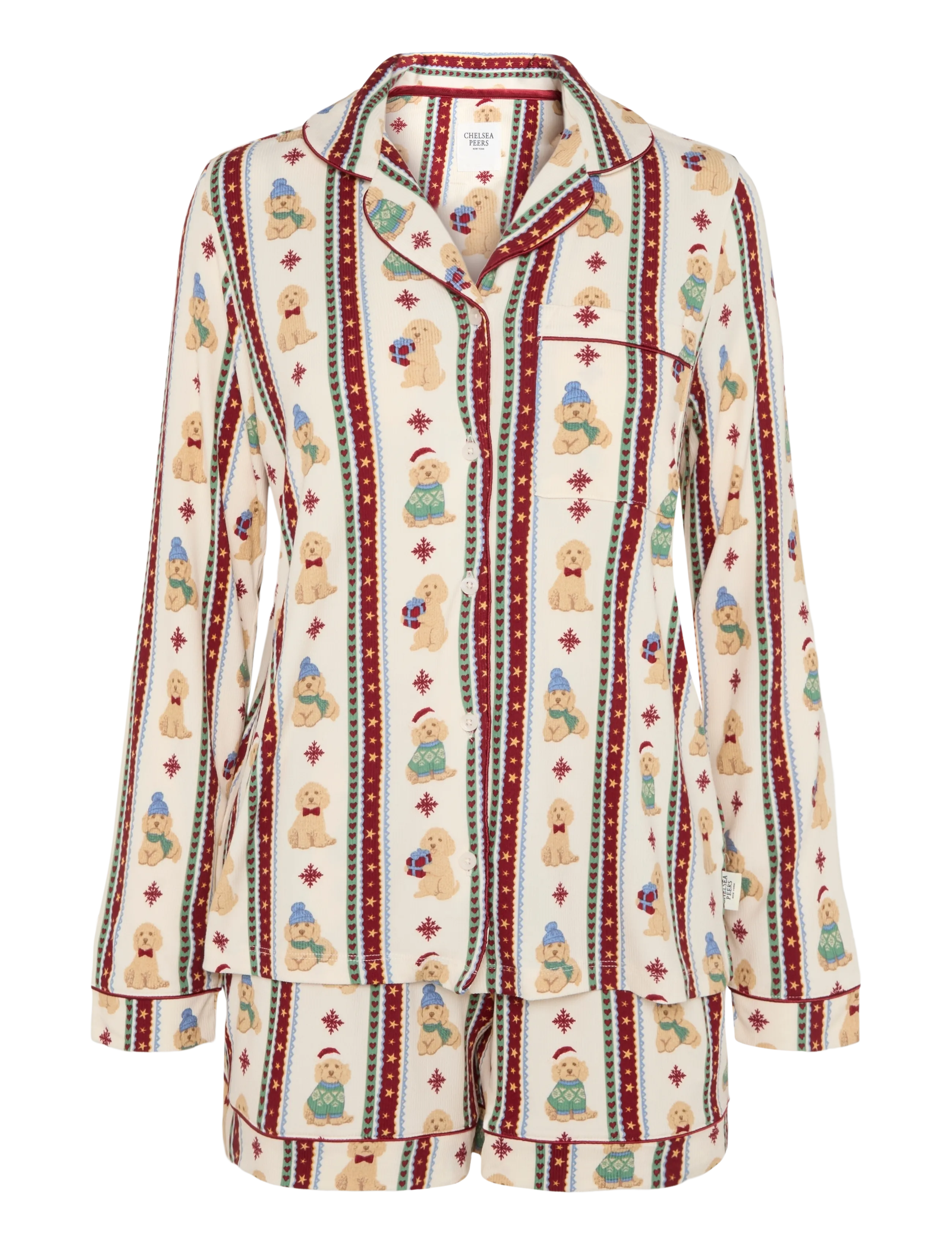 Chelsea Peers Christmas Dog Stripe Short Pyjama Set - Pyjamas - OFF WHITE / multi