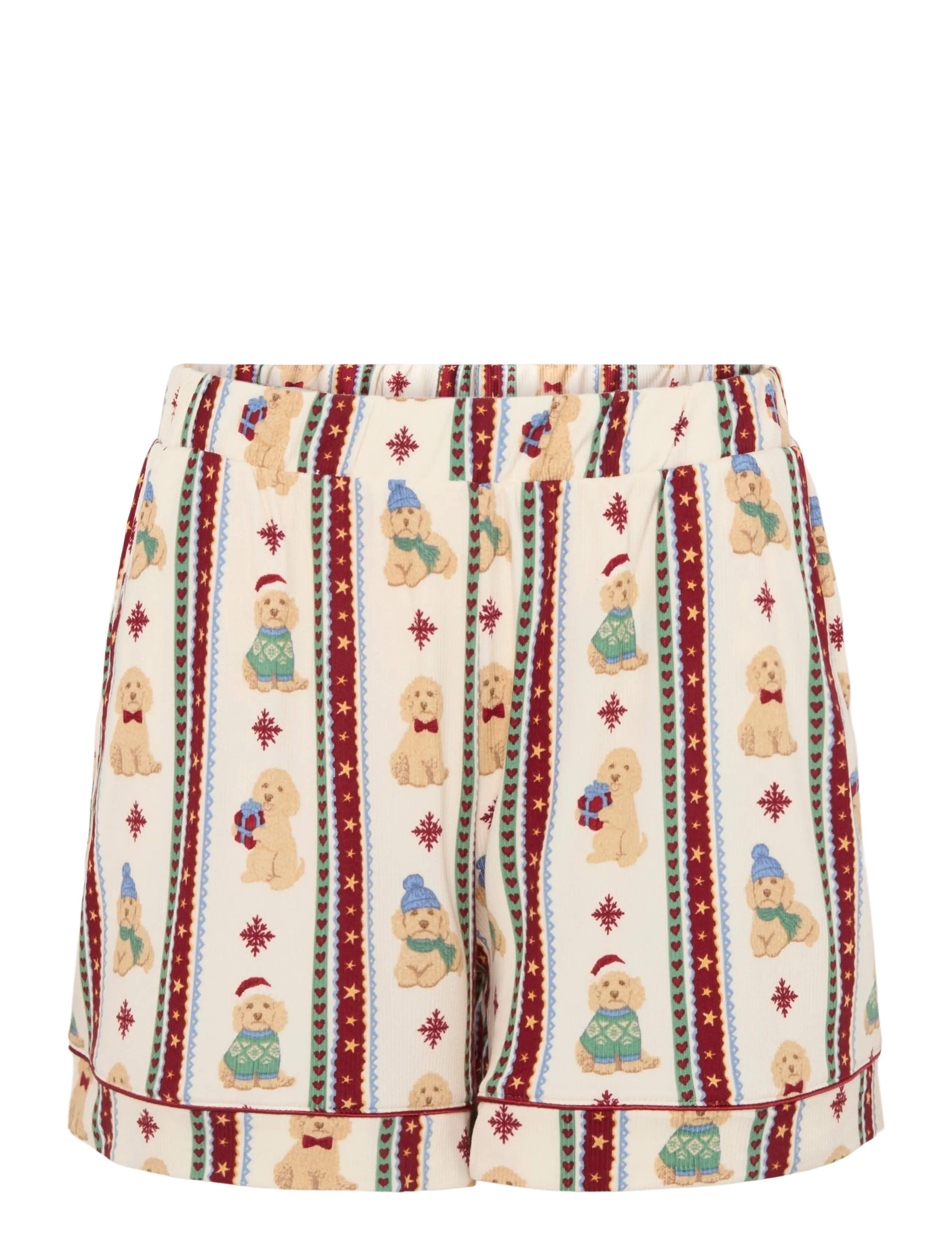 Chelsea Peers - Christmas Dog Stripe Short Pyjama Set - pyjamas - off white - 3