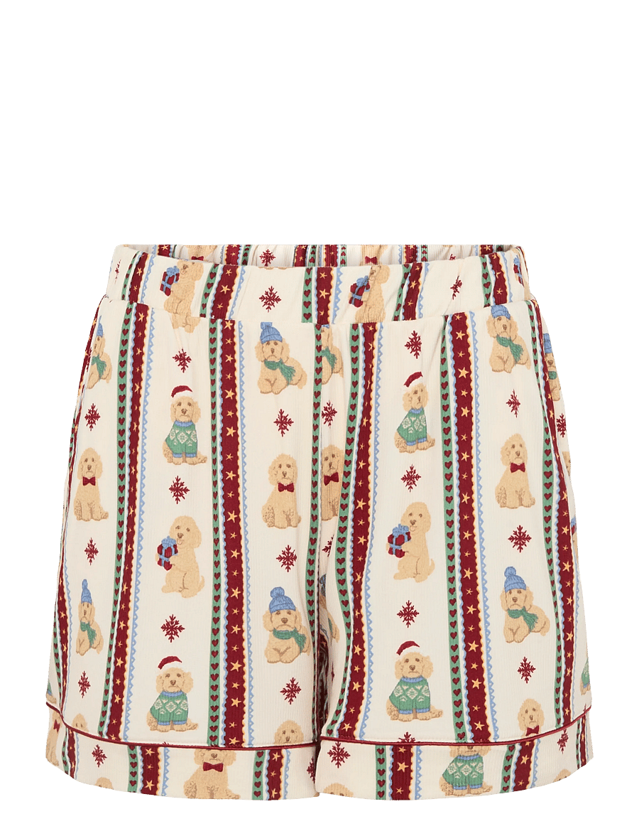 Chelsea Peers - Christmas Dog Stripe Short Pyjama Set - pyjamas - off white - 3