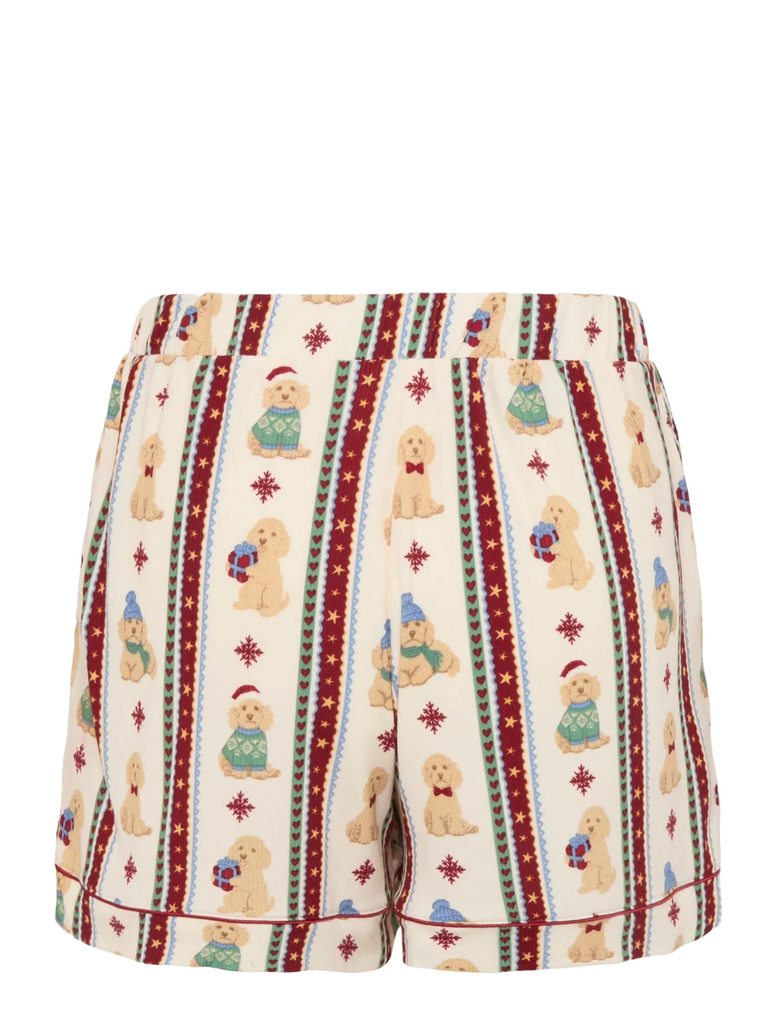Chelsea Peers - Christmas Dog Stripe Short Pyjama Set - pyjamas - off white - 4