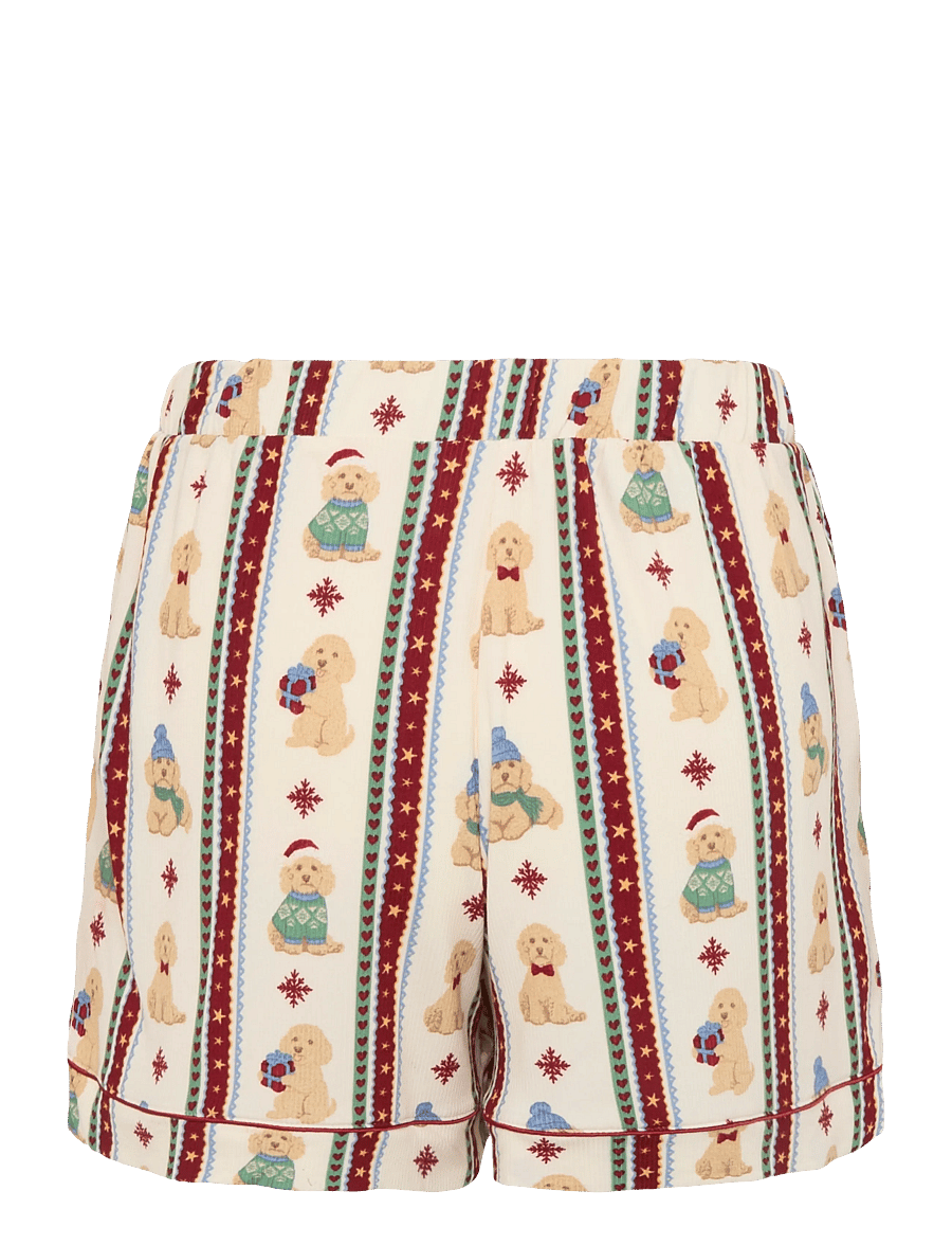 Chelsea Peers - Christmas Dog Stripe Short Pyjama Set - pyjamas - off white - 4