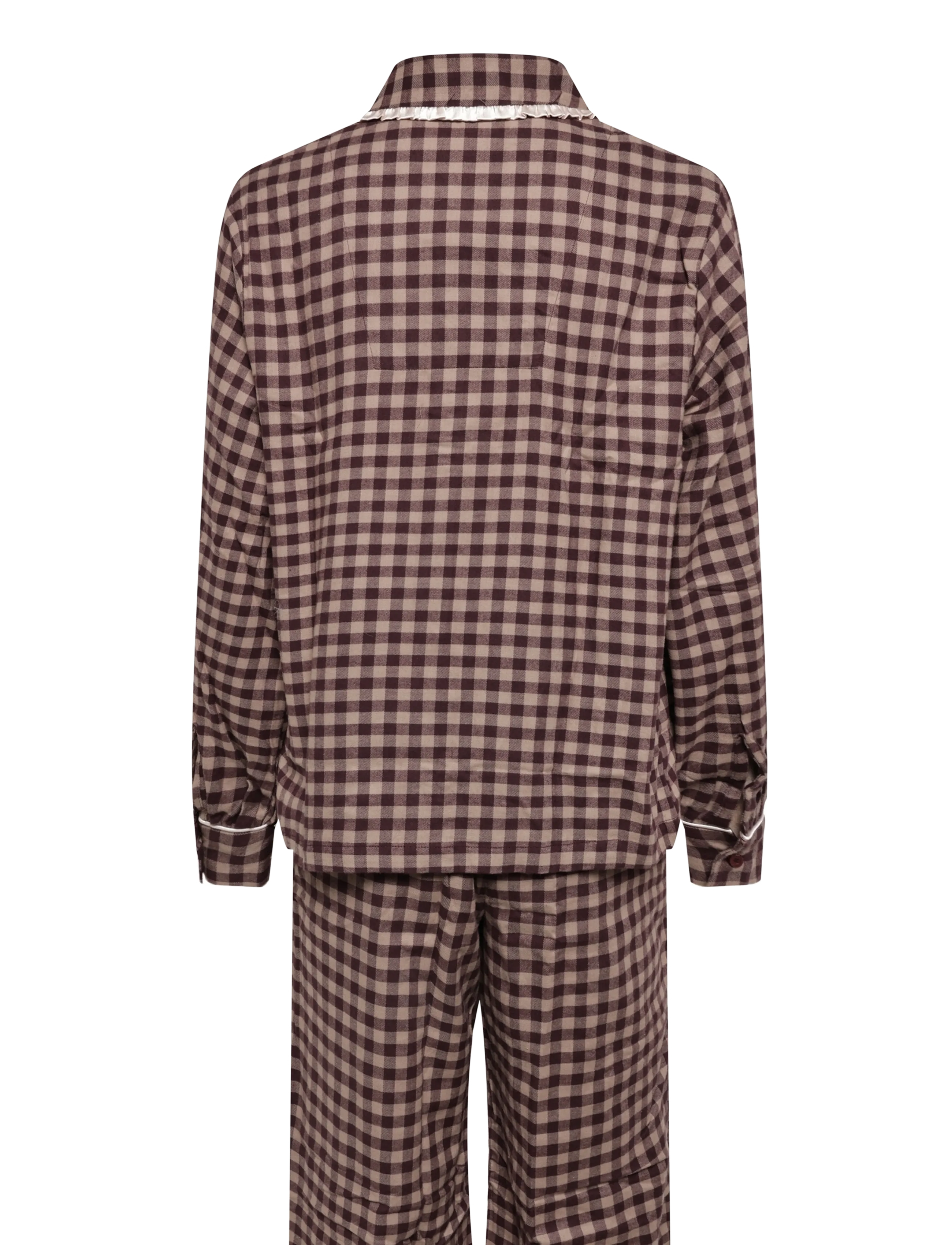 Chelsea Peers - Organic Cotton Embroidered Gingham Enchanted Dreams Long Pyjama Set - pyjamas - brown - 2