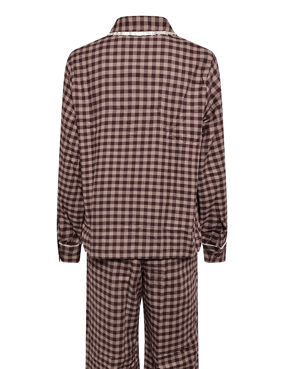 Chelsea Peers - Organic Cotton Embroidered Gingham Enchanted Dreams Long Pyjama Set - pyjamas - brown - 2