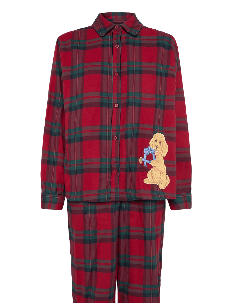 Chelsea Peers - Organic Cotton Flannel Chip Check Long Pyjama Set - langærmede skjorter - red - 0