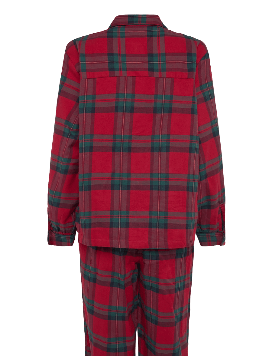 Chelsea Peers - Organic Cotton Flannel Chip Check Long Pyjama Set - langærmede skjorter - red - 1