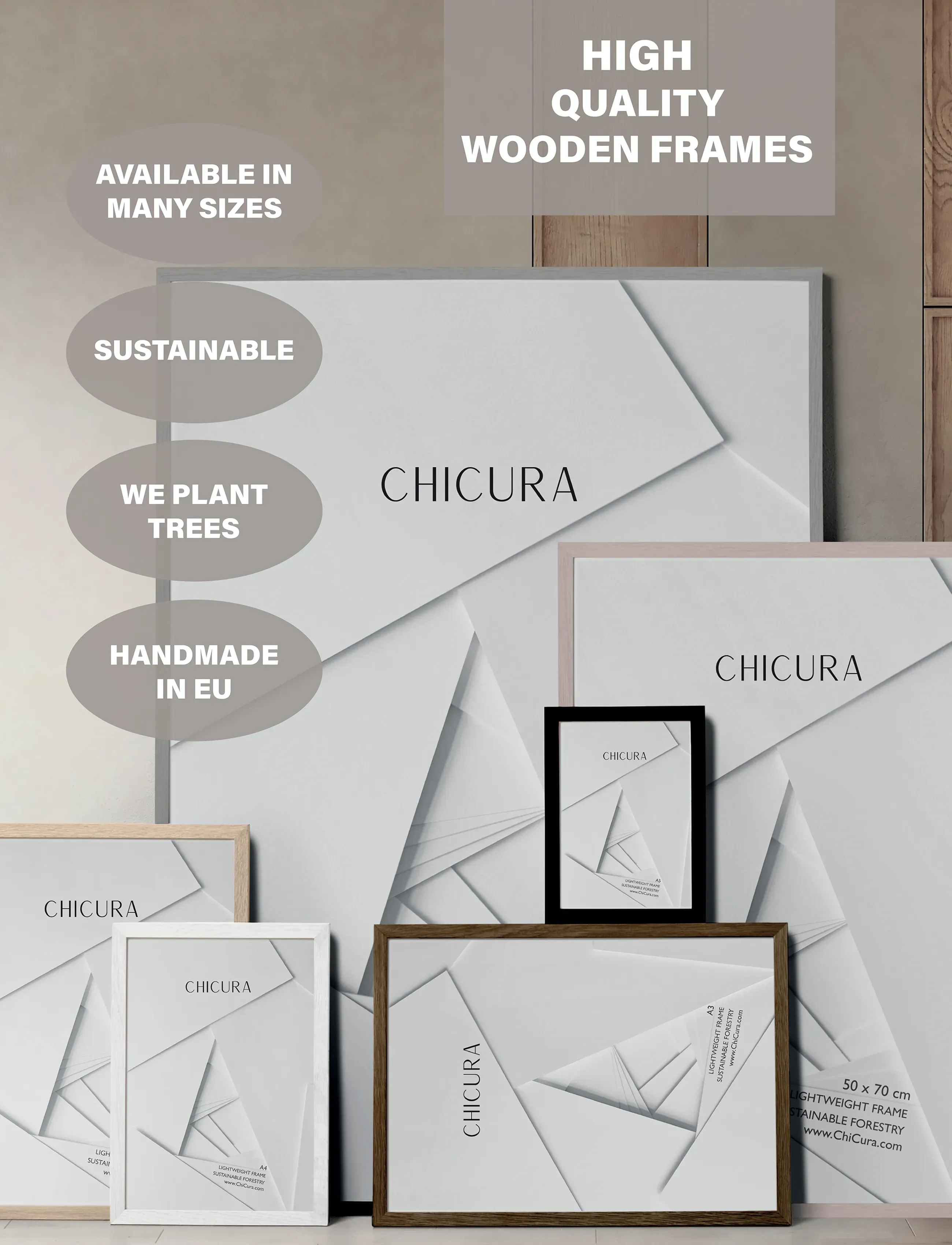 ChiCura Wooden Frame Oak Anti-Reflective Acrylic, 50X 70 cm, Decoration, Beige - Frames, Homeware