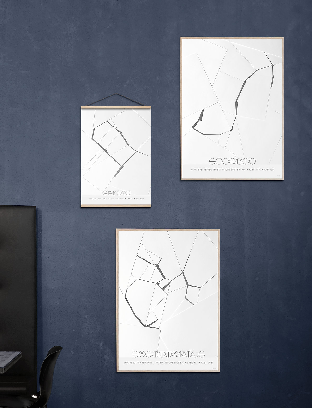 ChiCura Gemini The Twins, 50X70 cm, Posters, Mehrfarbig/gemustert - Black & White, Homeware