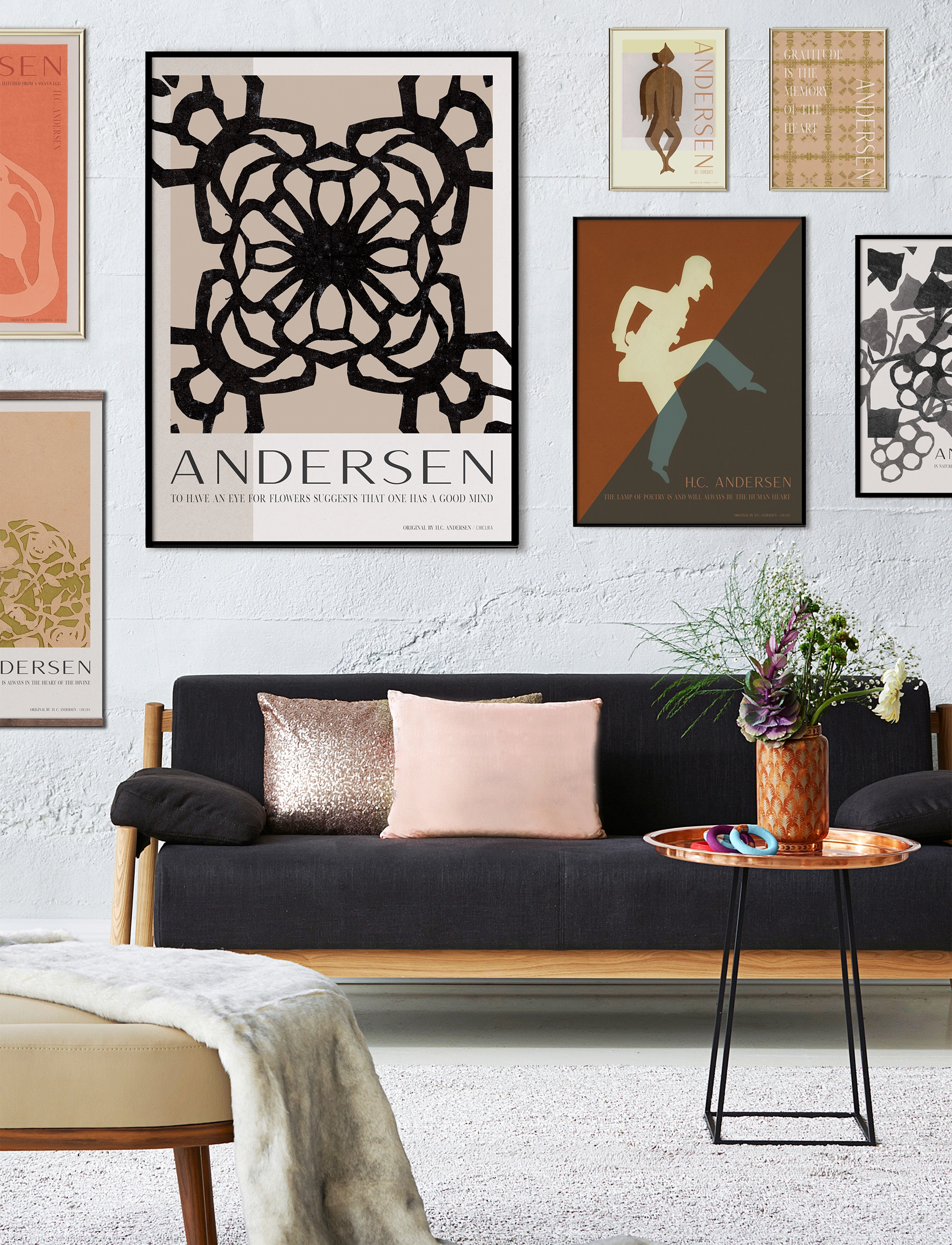 ChiCura H.c. Andersen Flower Mind, 14.8X21 cm, Posters, Schwarz - Black & White, Homeware