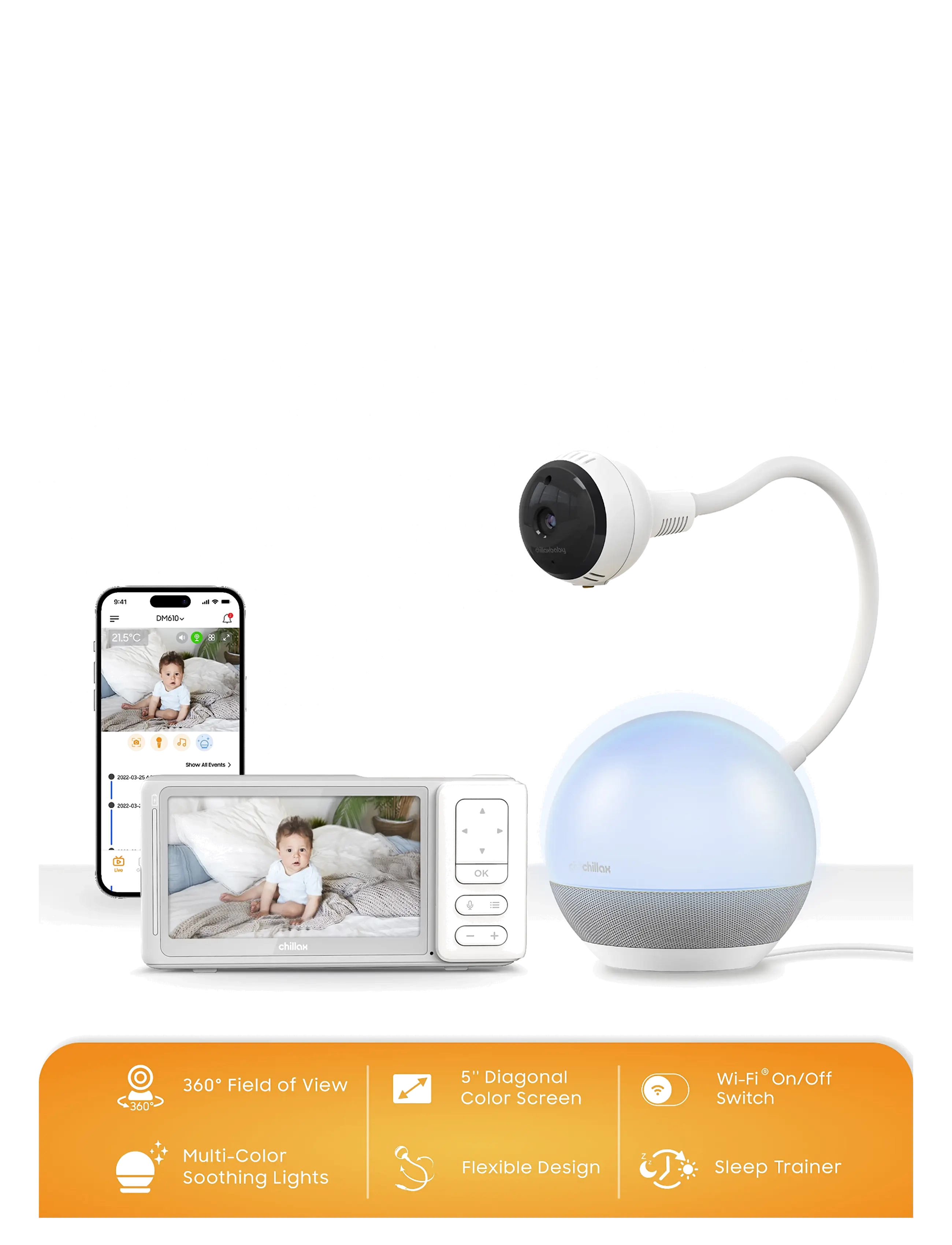 Chillax - Giraffe 360 Mood Sleep Trainer 5" Connected Video Baby Monitor - babyalarmer - white - 3