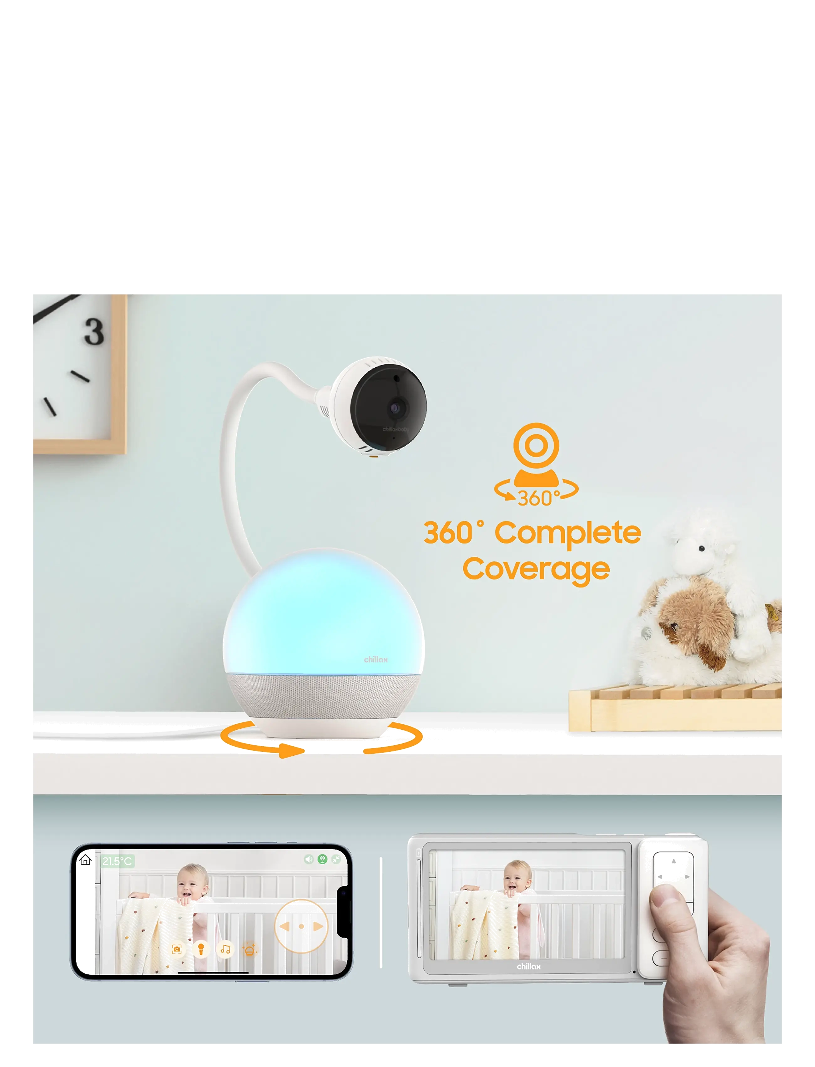 Chillax - Giraffe 360 Mood Sleep Trainer 5" Connected Video Baby Monitor - babyalarmer - white - 4