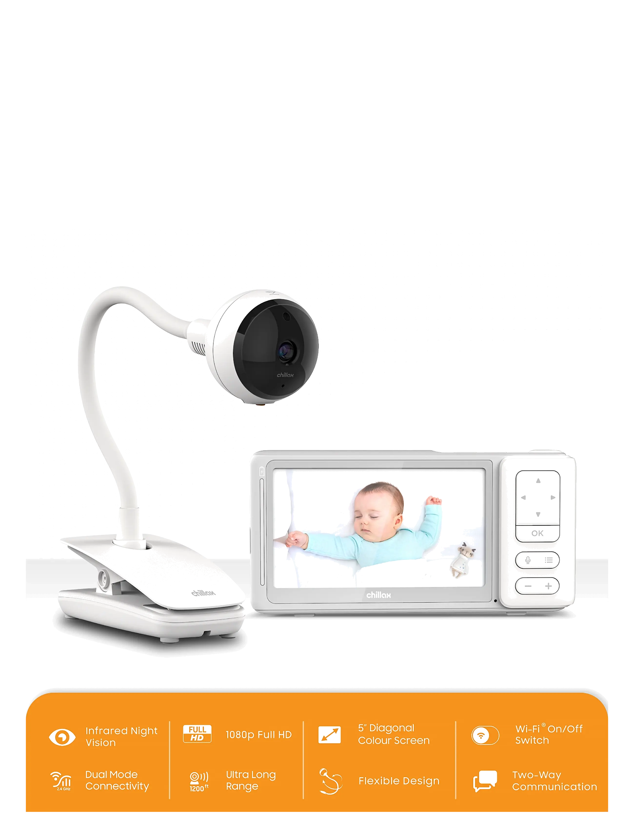 Chillax - Giraffe Clip 5" Connected Video Baby Monitor - babyalarmer - white - 4