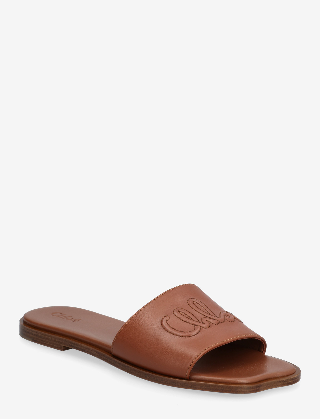 Chloé - Soleil Leather Flat Slide Sandals - kontsata sandaalid - brown - 0