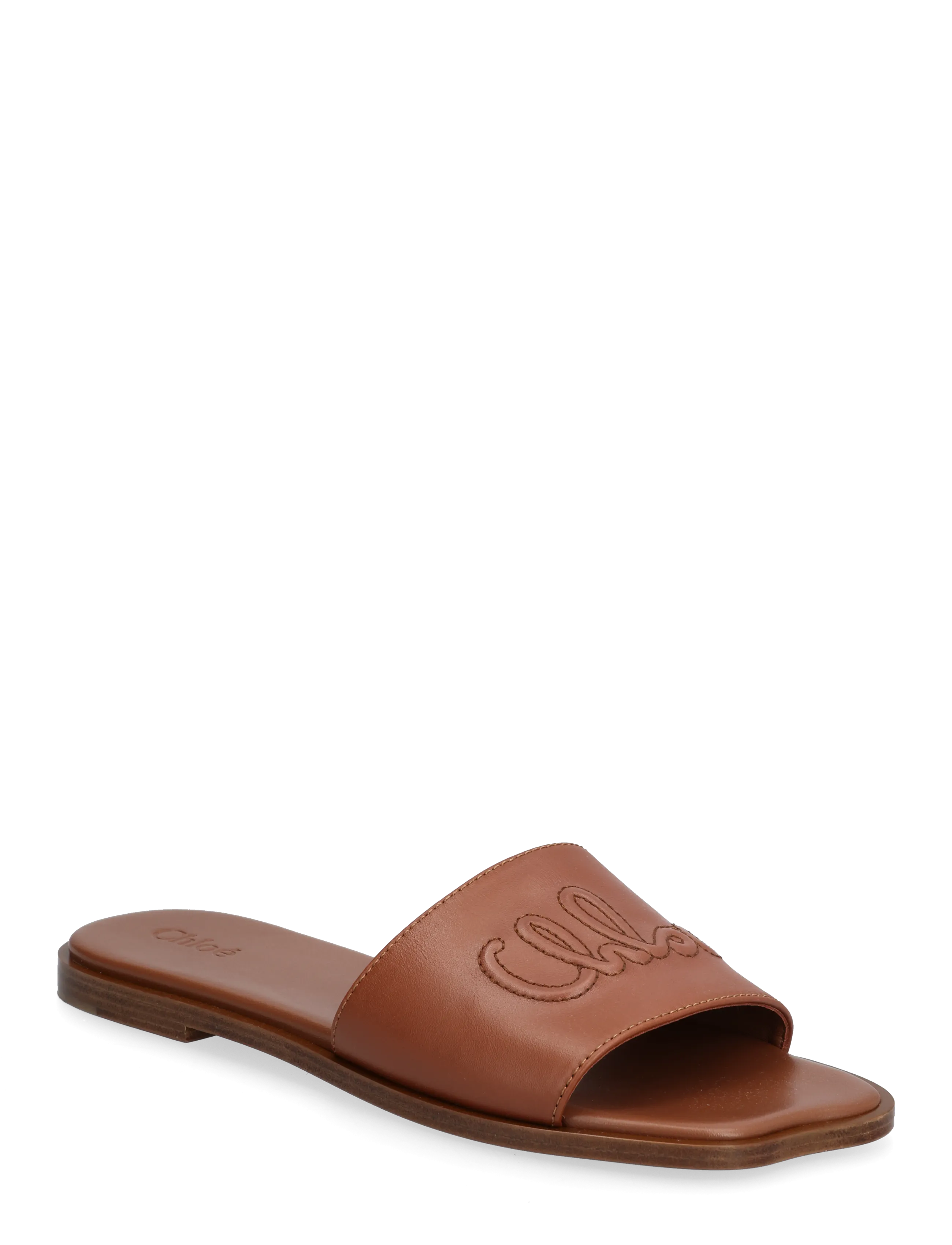 Chloé Soleil Leather Flat Slide Sandals - Pēdējā iespēja - BROWN / brown