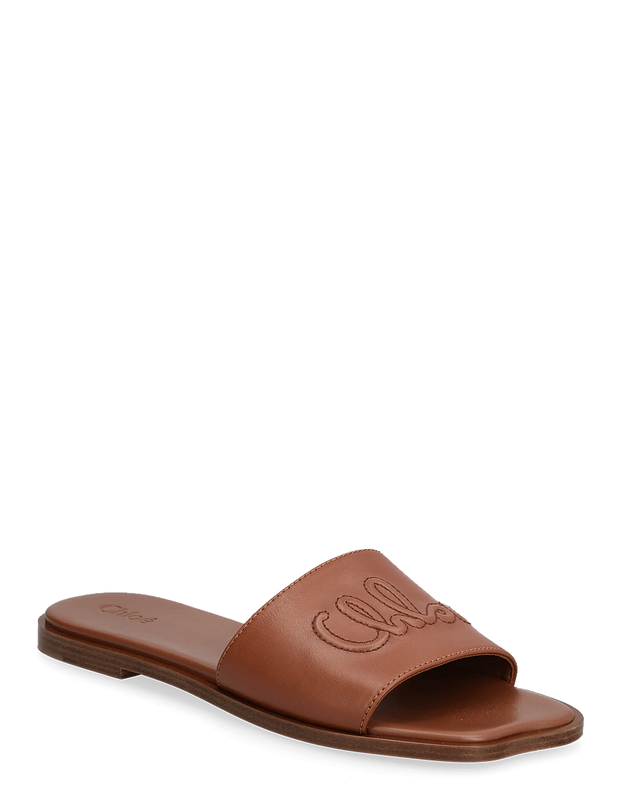 Chloé - Soleil Leather Flat Slide Sandals - platta sandaler - brown - 0