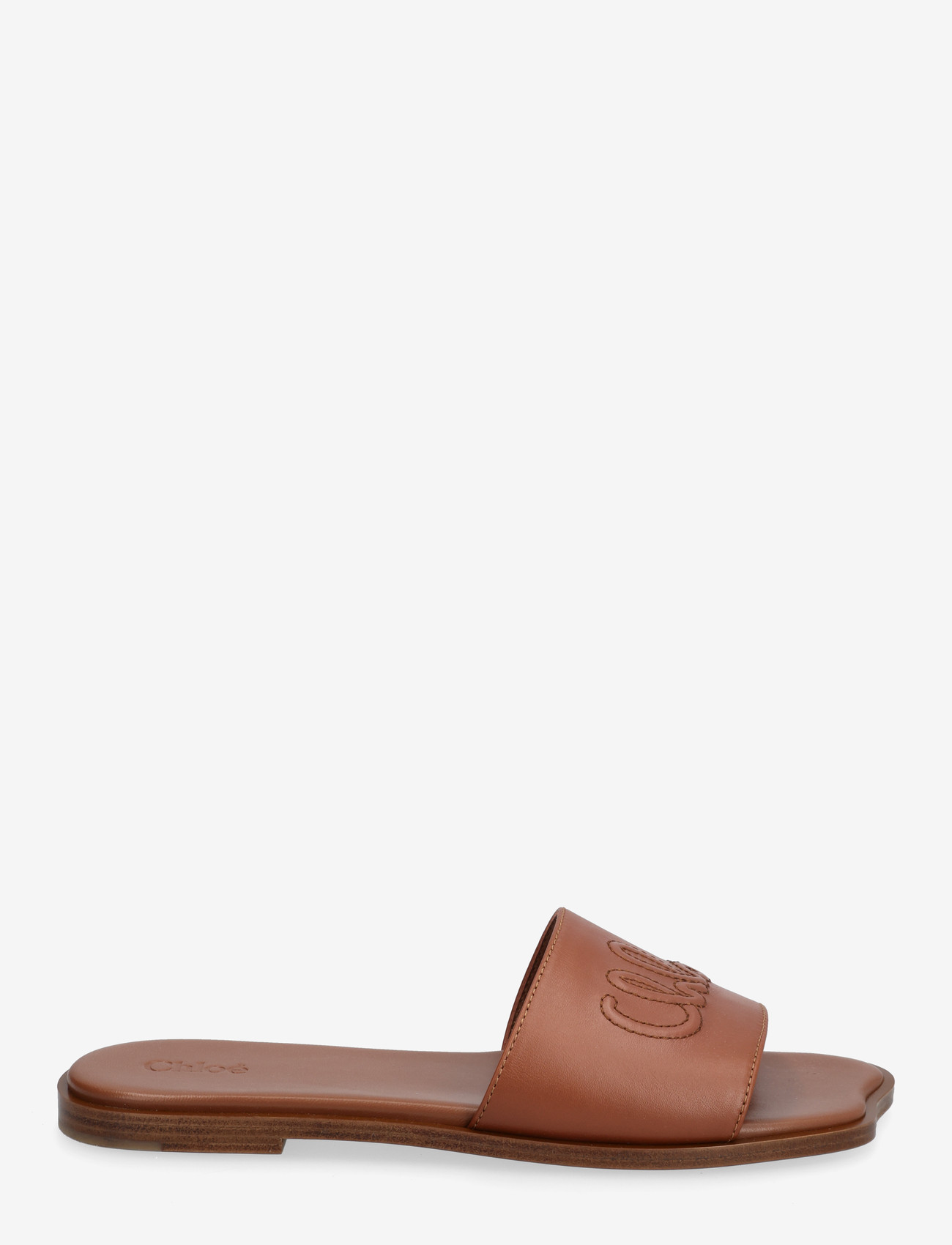 Chloé - Soleil Leather Flat Slide Sandals - kontsata sandaalid - brown - 1