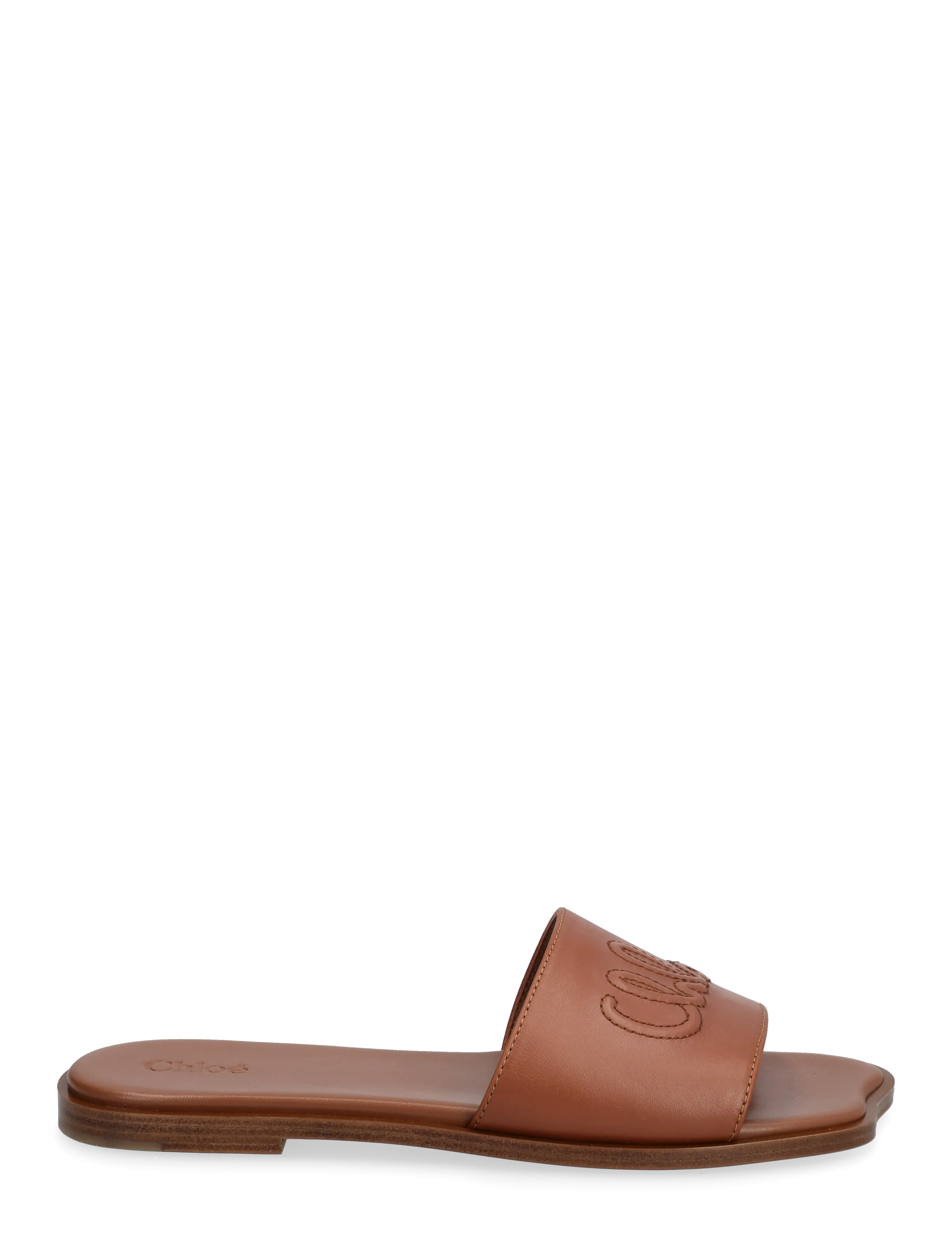 Chloé - Soleil Leather Flat Slide Sandals - platta sandaler - brown - 1