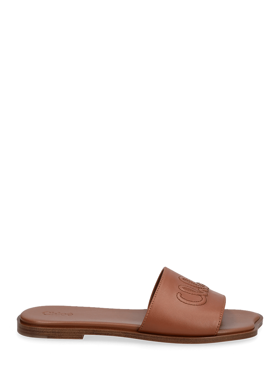 Chloé - Soleil Leather Flat Slide Sandals - platta sandaler - brown - 1