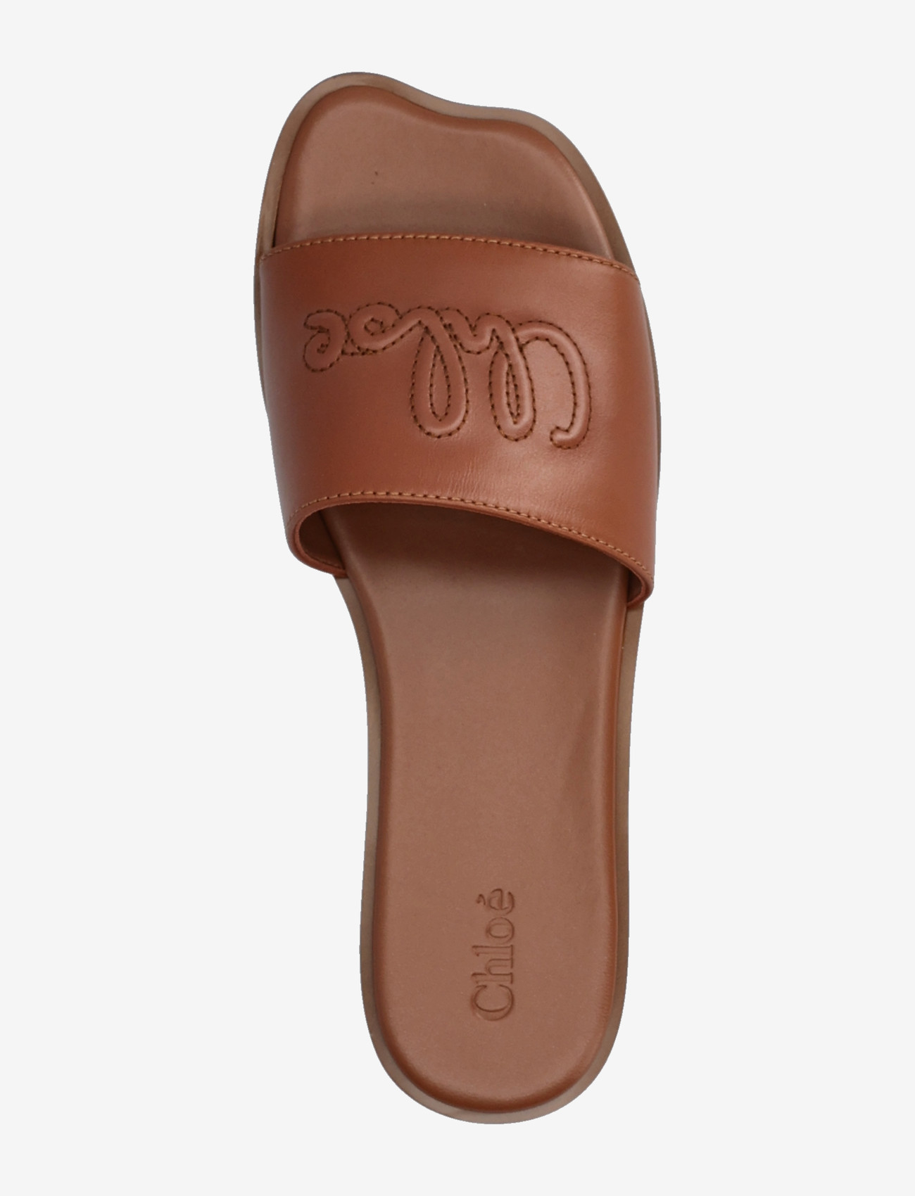 Chloé - Soleil Leather Flat Slide Sandals - kontsata sandaalid - brown - 3
