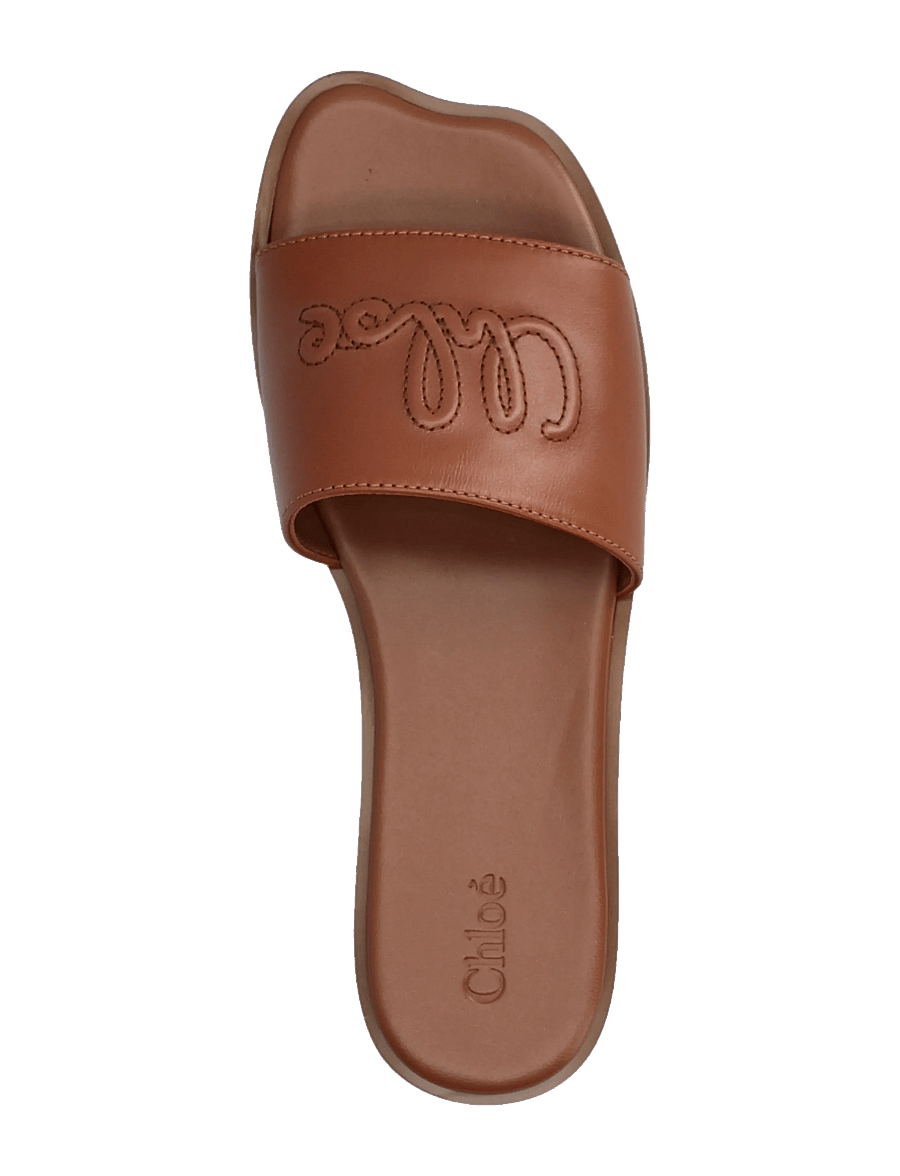 Chloé - Soleil Leather Flat Slide Sandals - platta sandaler - brown - 3