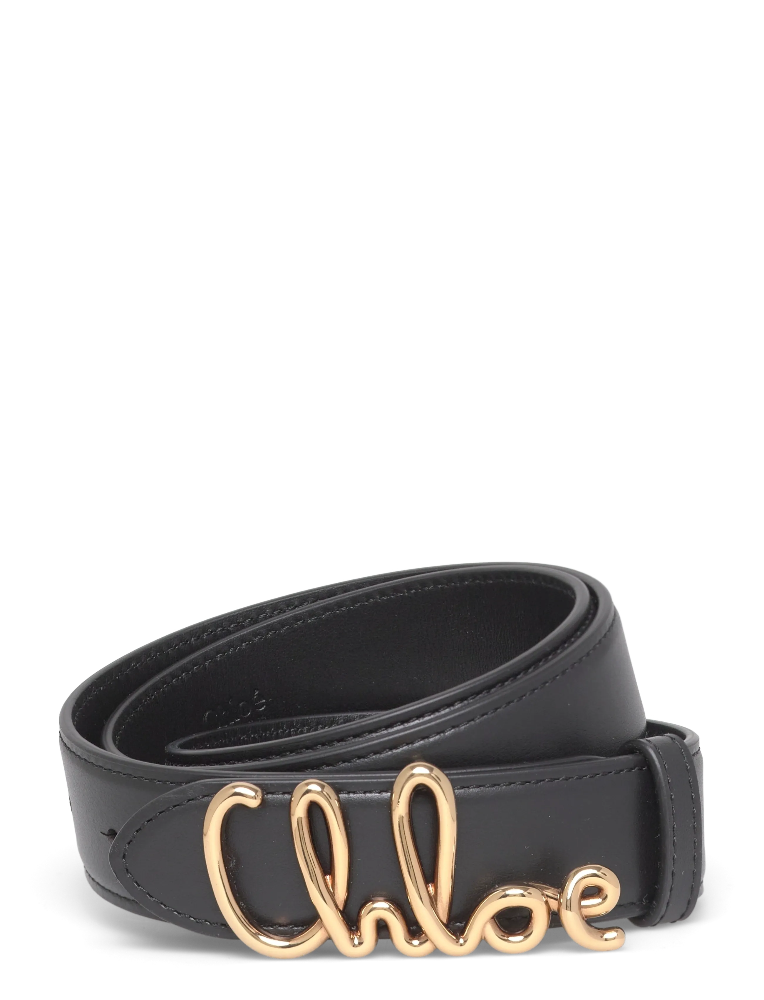 Chloé Iconic Logo Leather Belt - Akcesoria - BLACK / black