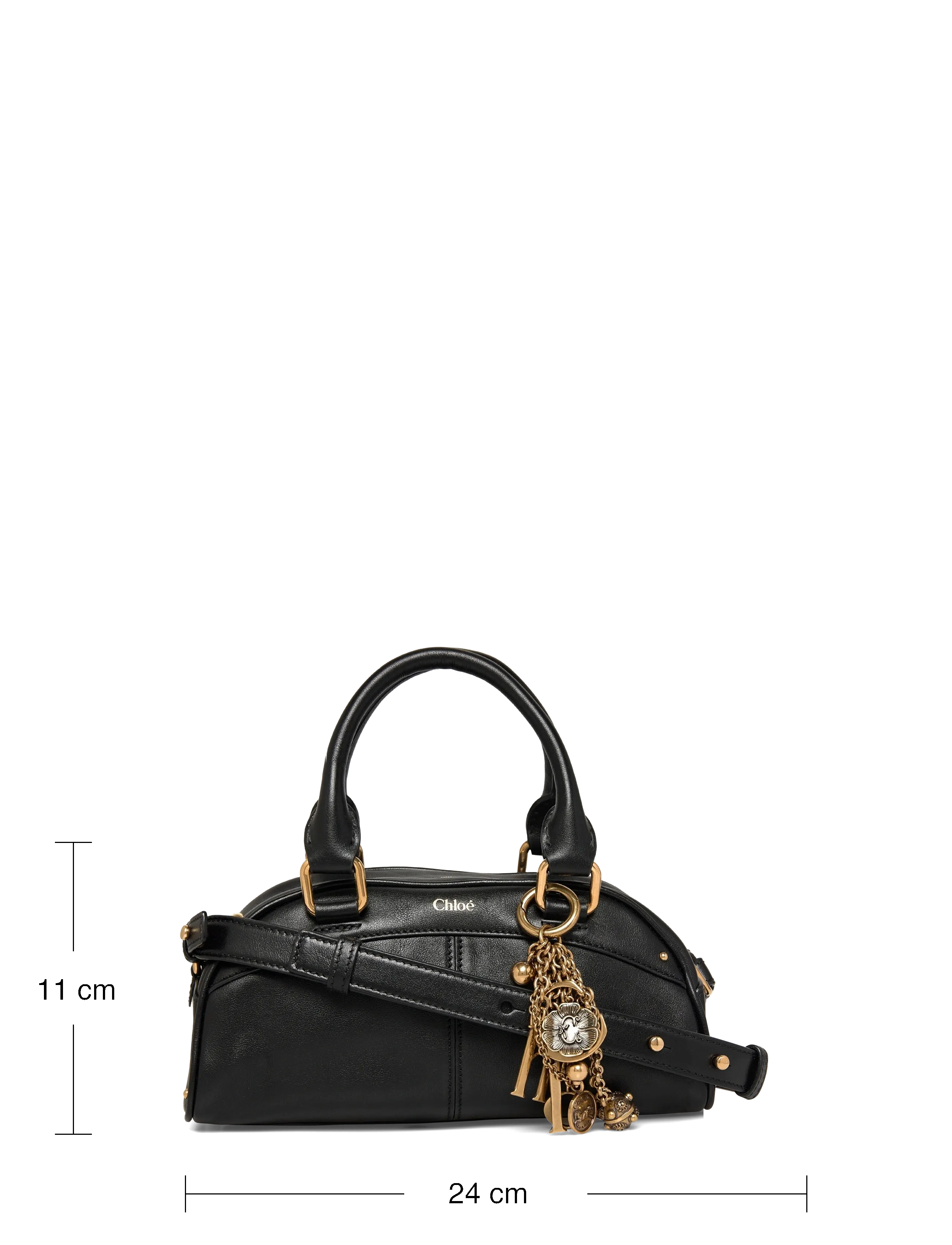Chloé - Small Leather Bowling Tote Bag - top handle - black - 3
