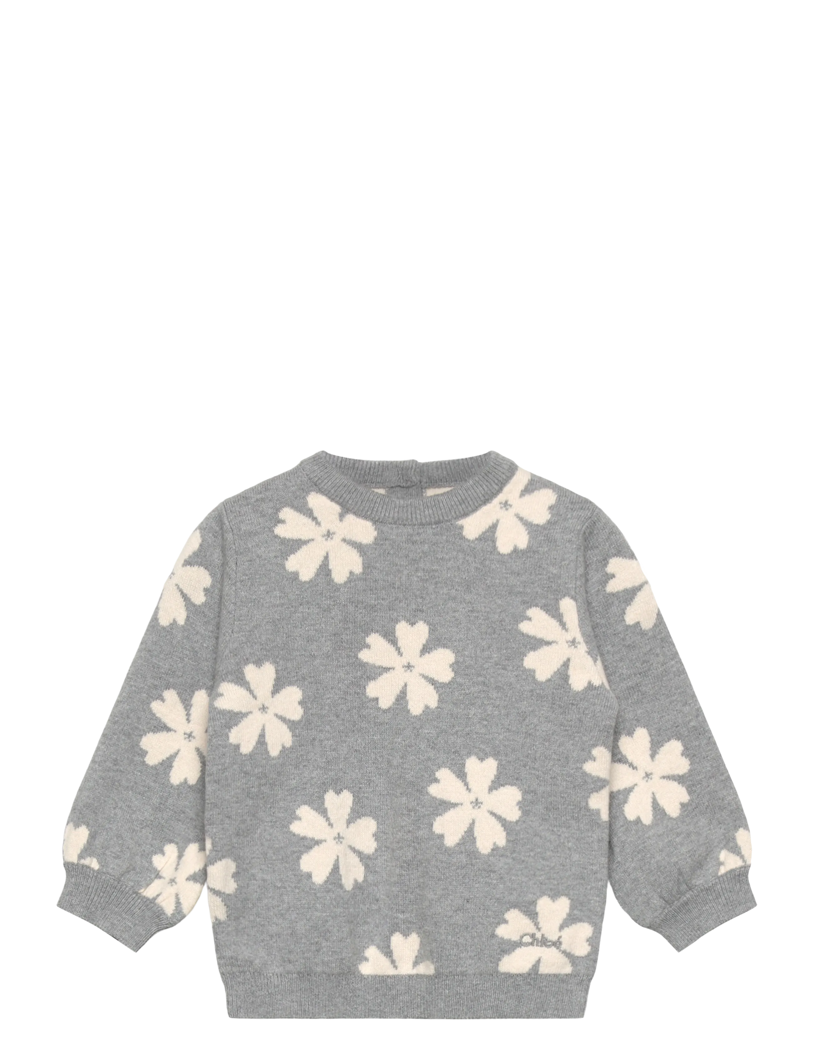 Chloé Girls Grey Floral Knit Sweater, 3 Y, Grey, Strik > Pullovere, Børn