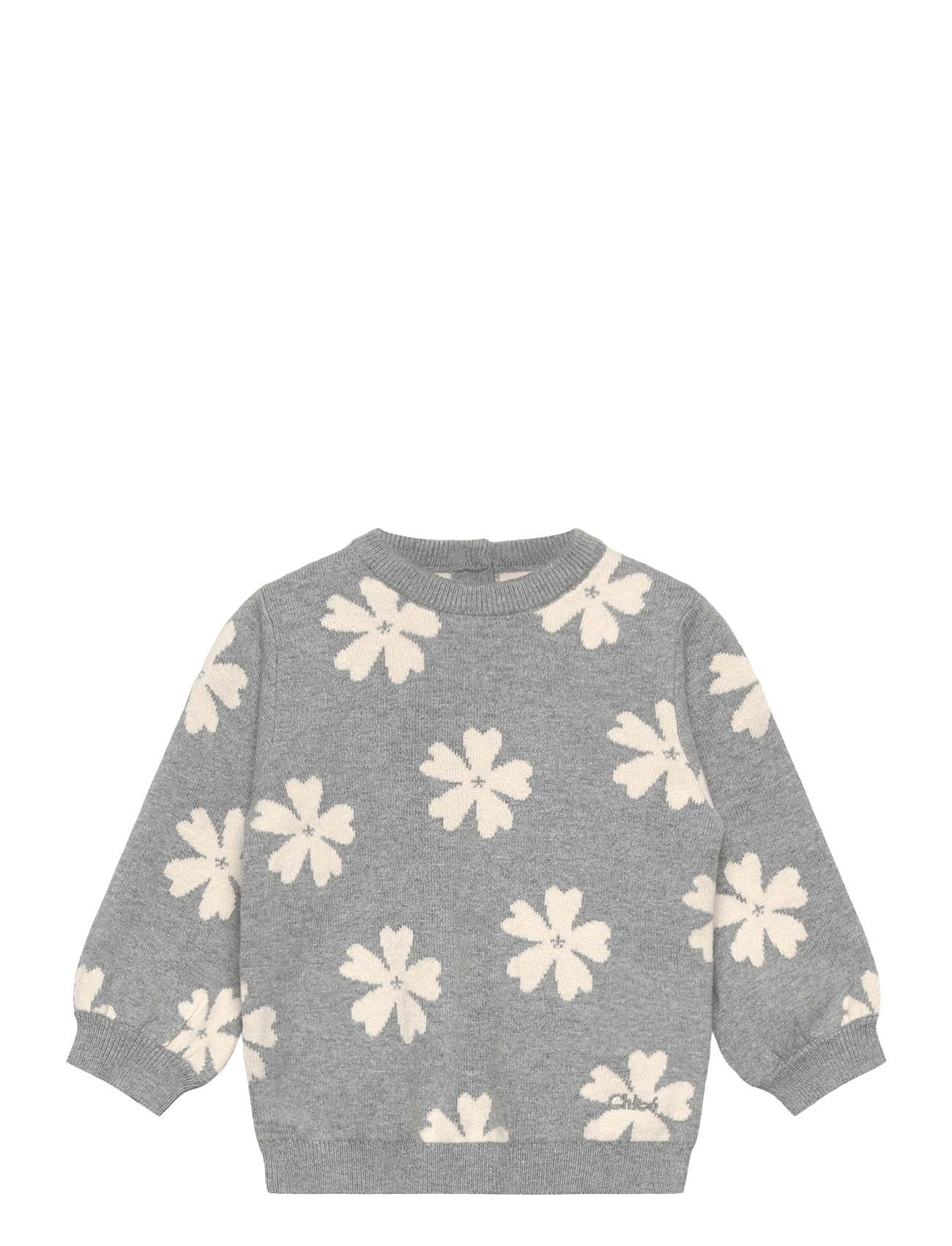 Girls Grey Floral Knit Sweater