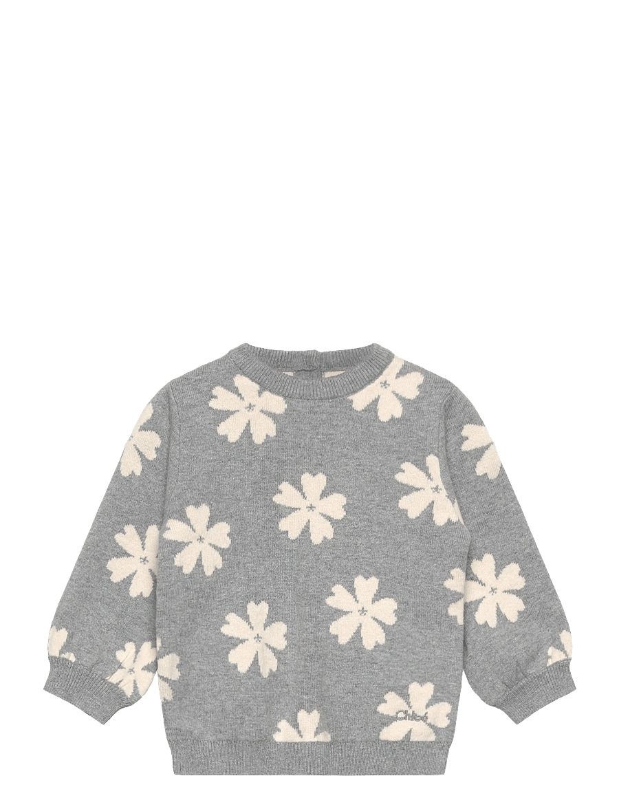 Chloé - Girls Grey Floral Knit Sweater - jumpers - grey - 0